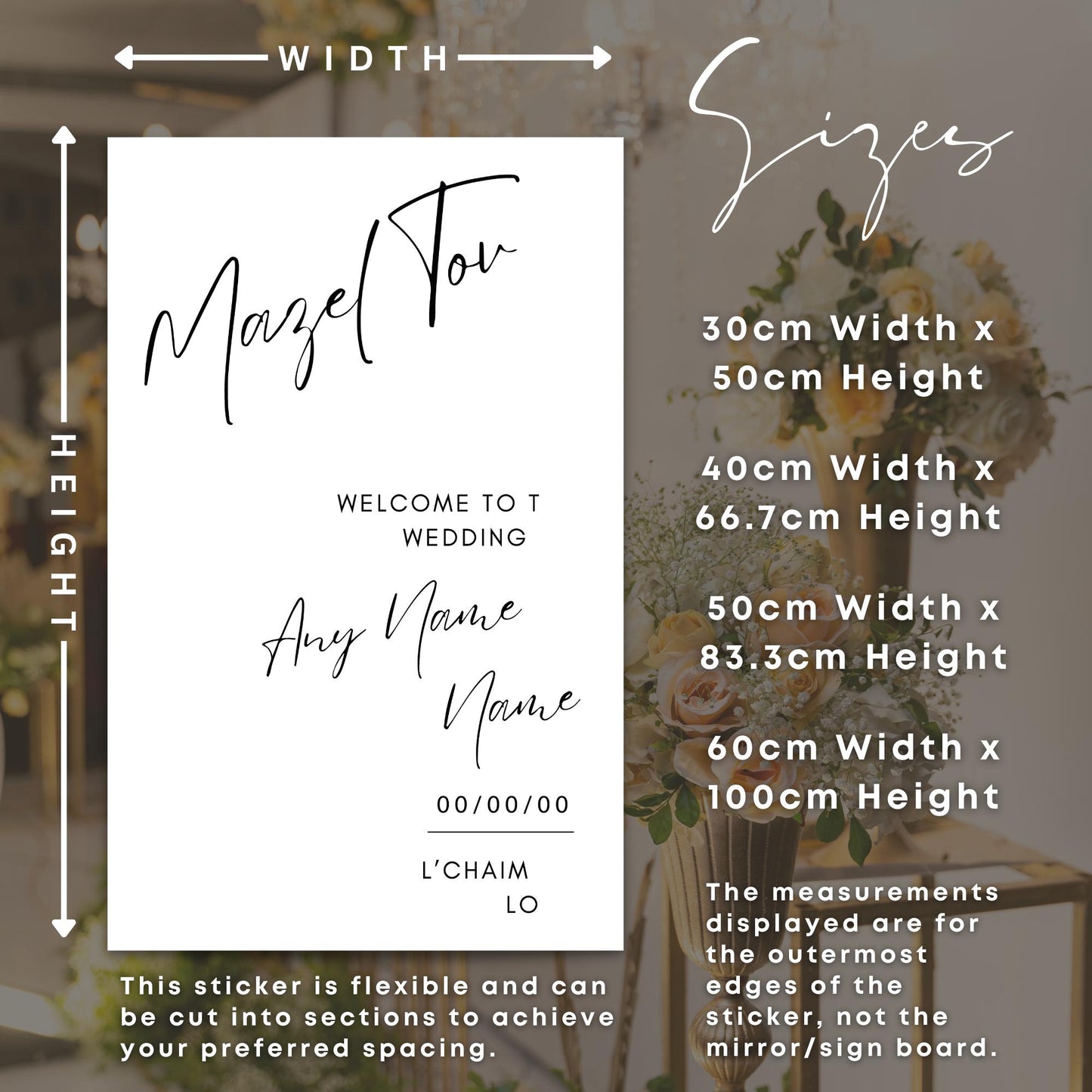 Personalised Jewish Wedding Vinyl Sticker | “Mazel Tov  LChaim to Love Mirror Decal | Custom Welcome Sign Decor for Jewish Celebrations