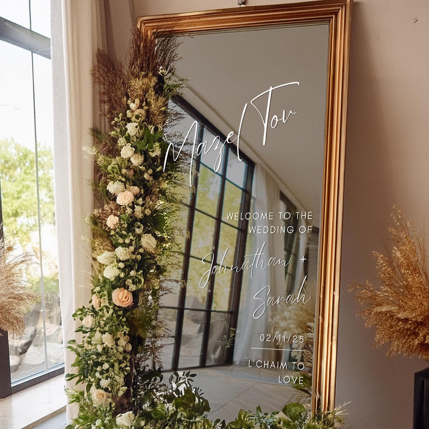 Personalised Jewish Wedding Vinyl Sticker | “Mazel Tov  LChaim to Love Mirror Decal | Custom Welcome Sign Decor for Jewish Celebrations