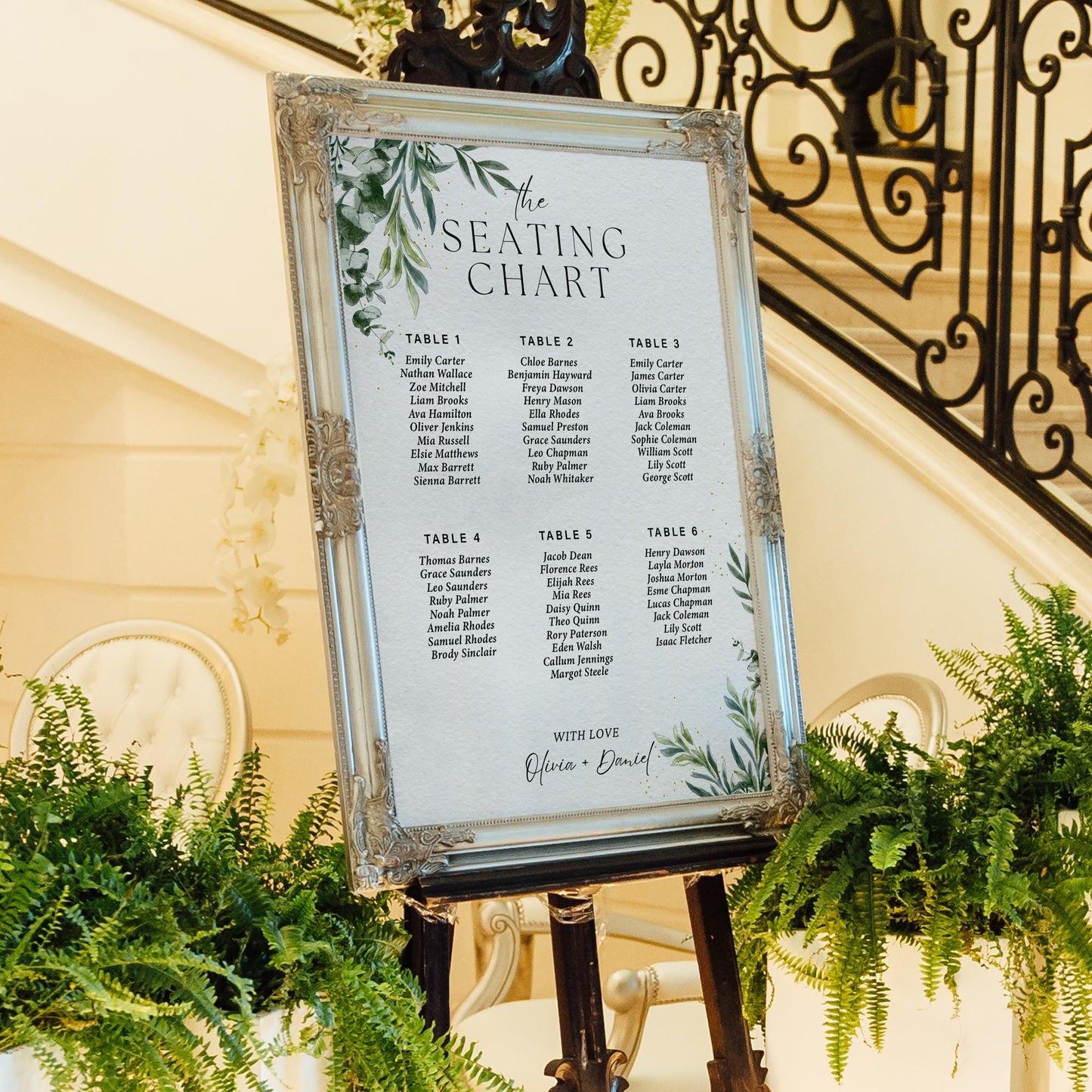 Personalised Wedding Seating Plan Sign | Rustic Botanical Theme Seating Table Chart Print for 512 Tables | Custom Watercolour Wedding Decor