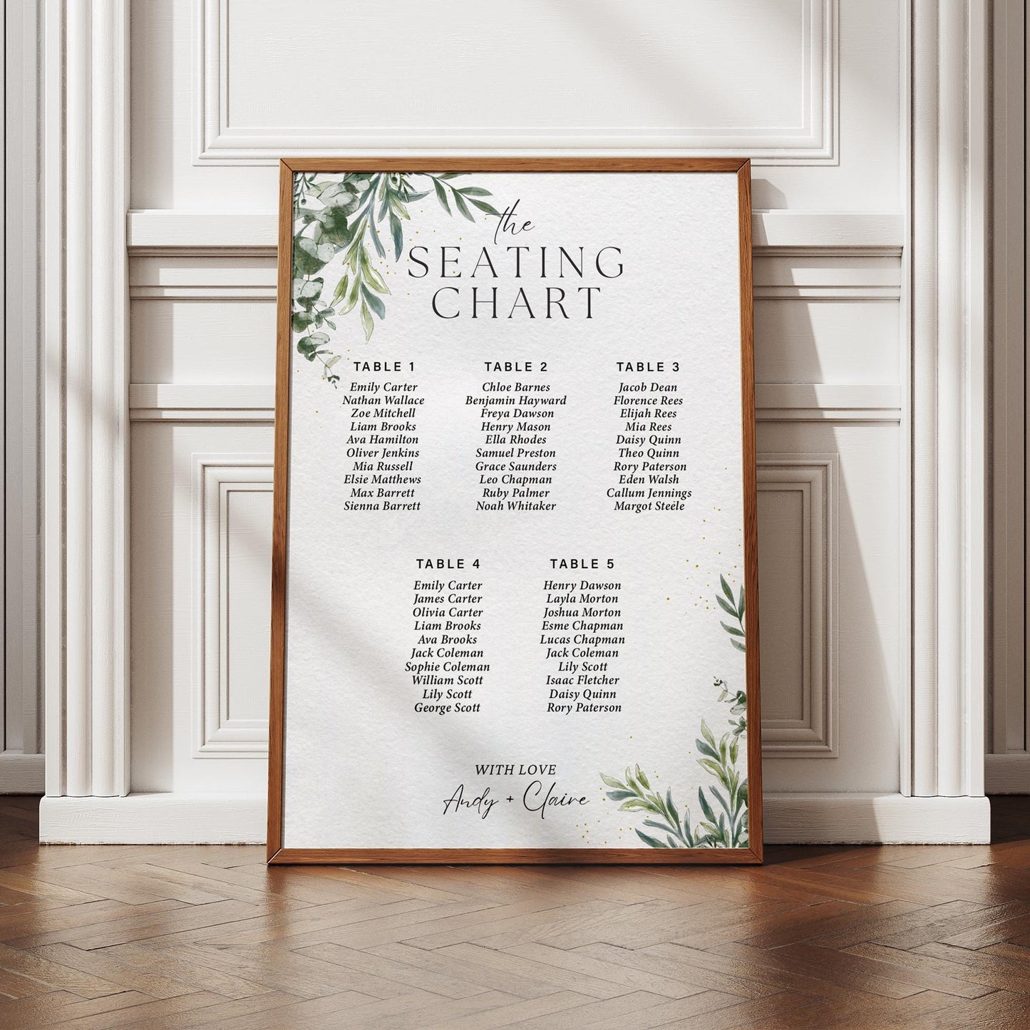 Personalised Wedding Seating Plan Sign | Rustic Botanical Theme Seating Table Chart Print for 512 Tables | Custom Watercolour Wedding Decor