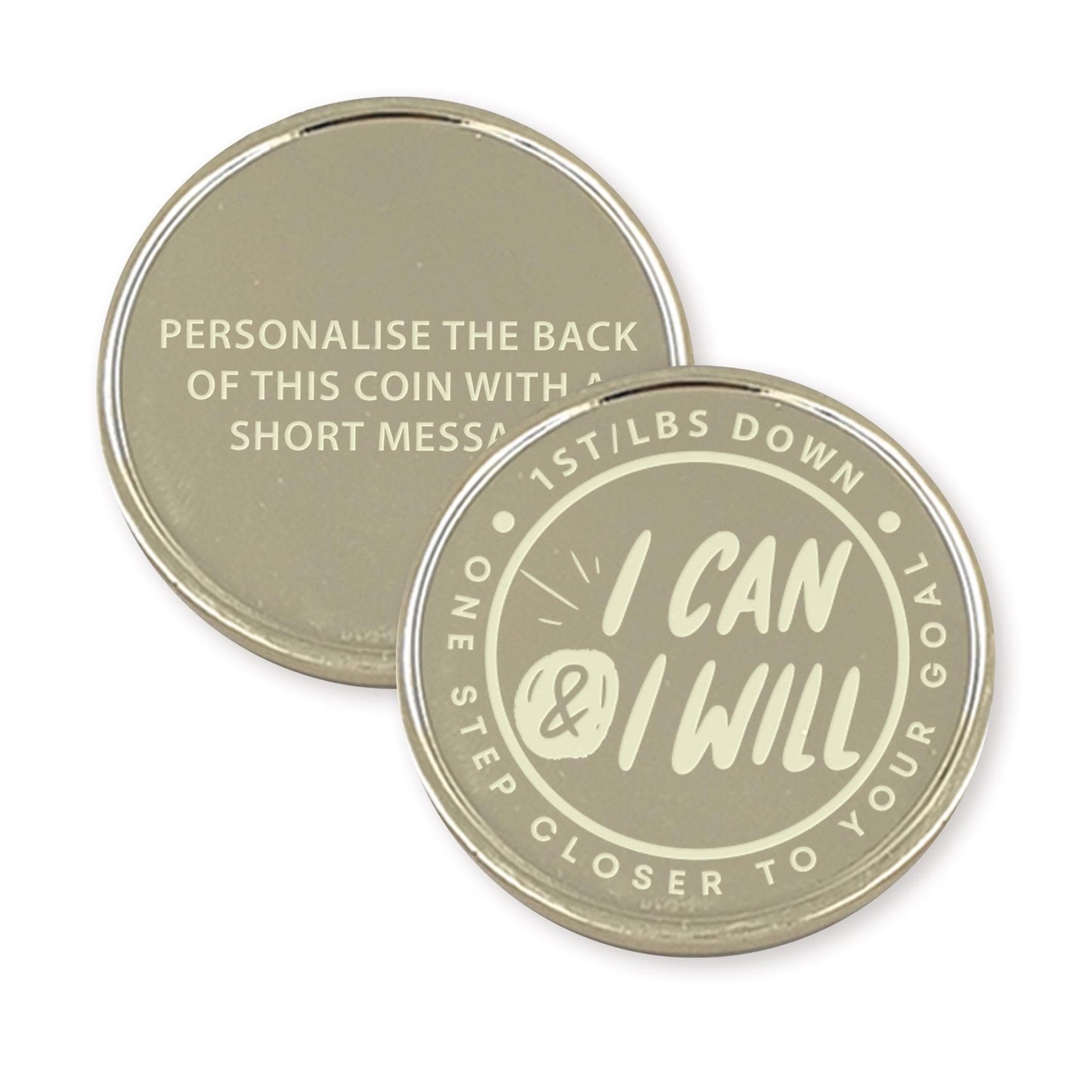 Personalised Weight Loss Milestone Coin  “I Can & I Will Engraved Token  Custom Weight  Slimming Journey Gift  1st/Lbs/Kg Marker
