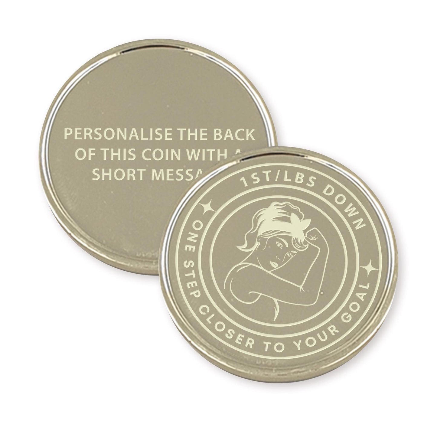Personalised Weight Loss Milestone Coin  Retro Strong Woman Design  Custom Weight & Message  Fitness Motivation Token  1st/Lbs/Kg Marker