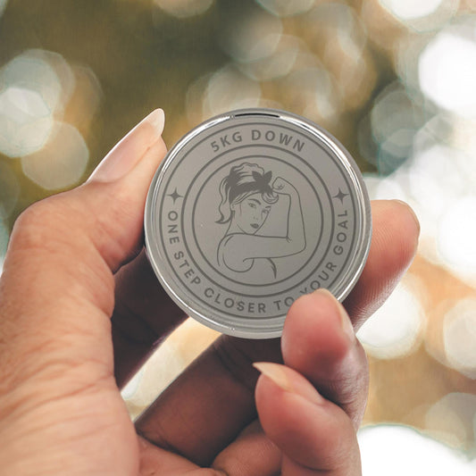 Personalised Weight Loss Milestone Coin  Retro Strong Woman Design  Custom Weight & Message  Fitness Motivation Token  1st/Lbs/Kg Marker