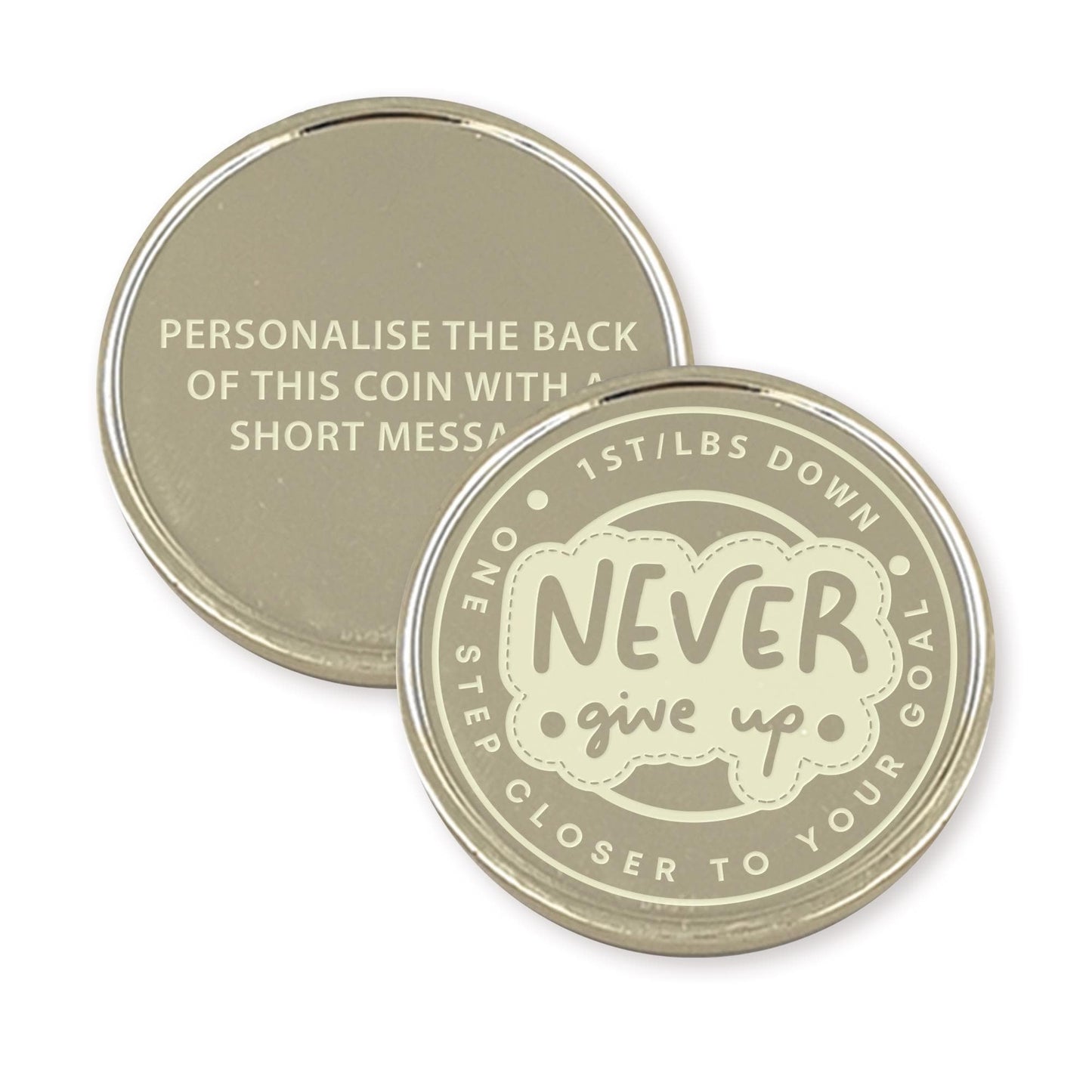 Personalised Weight Loss Milestone Coin  “Never Give Up Patch Design  Custom Weight & Message  Slimming Token  1st/Lbs/Kg Marker