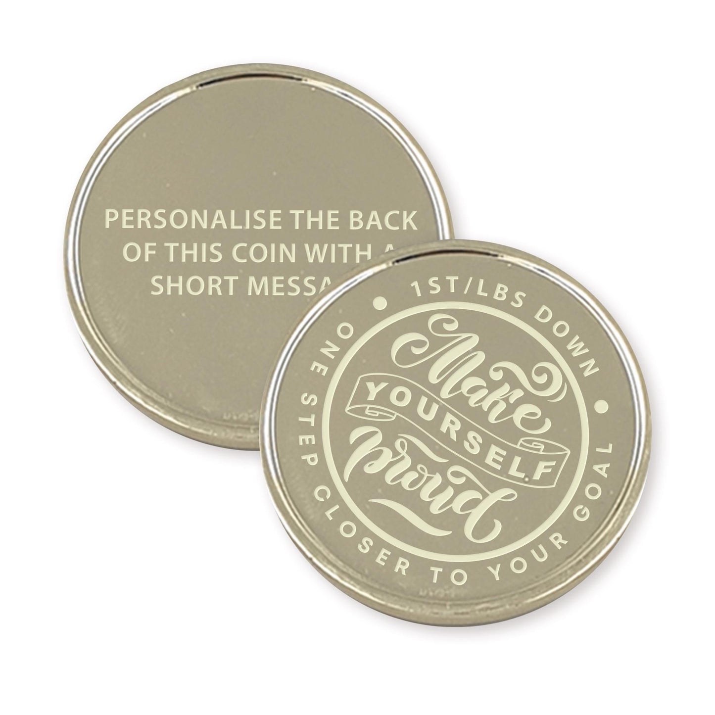 Personalised Weight Loss Milestone Coin  “Make Yourself Proud  Custom Weight   Motivational Fitness Token  1st/Lbs/Kg Marker Gift