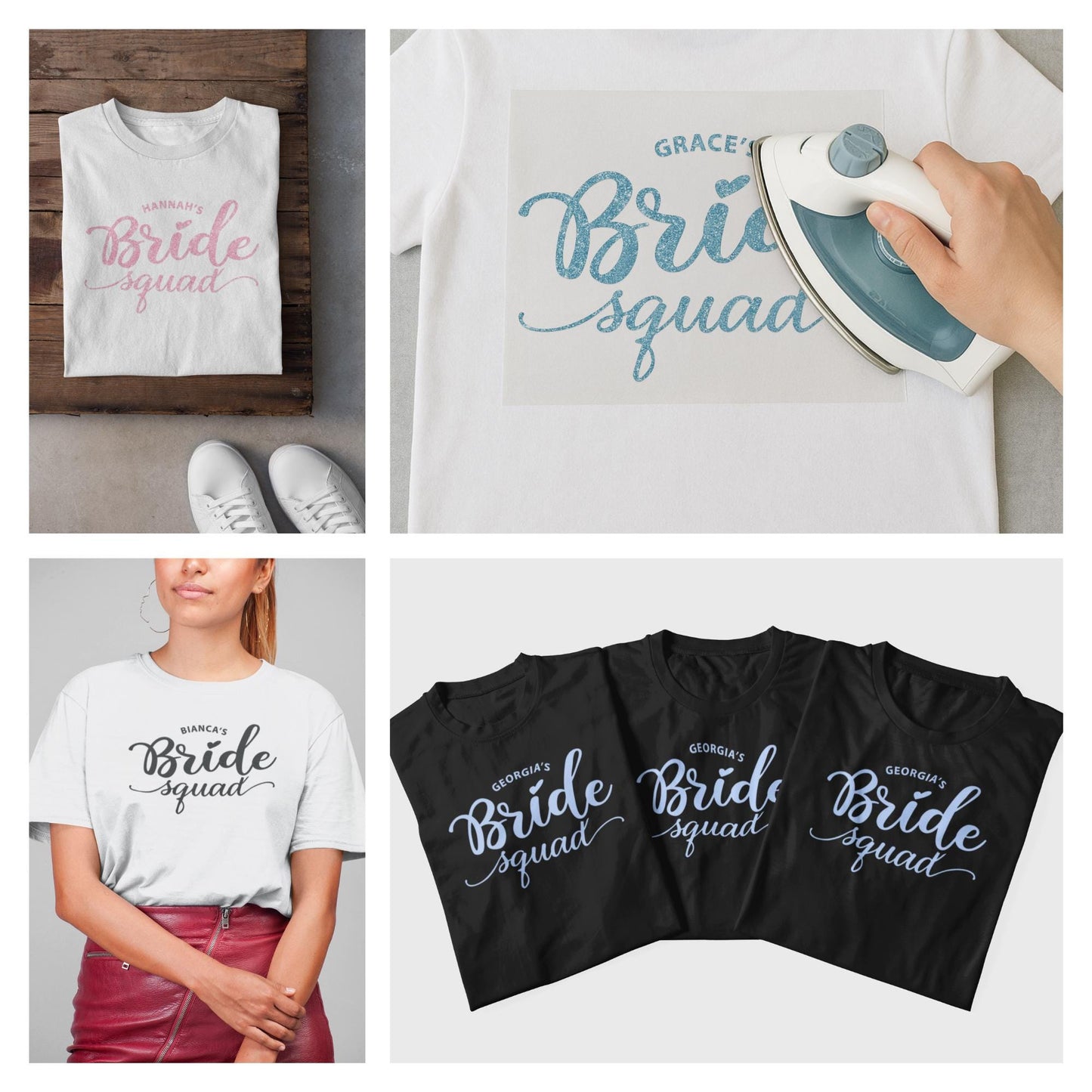 Personalised Bride Squad Iron-On Transfer  Hen Party HTV Sticker | Custom Hen Do Heat Transfer Vinyl, Bridal Party Glitter Labels