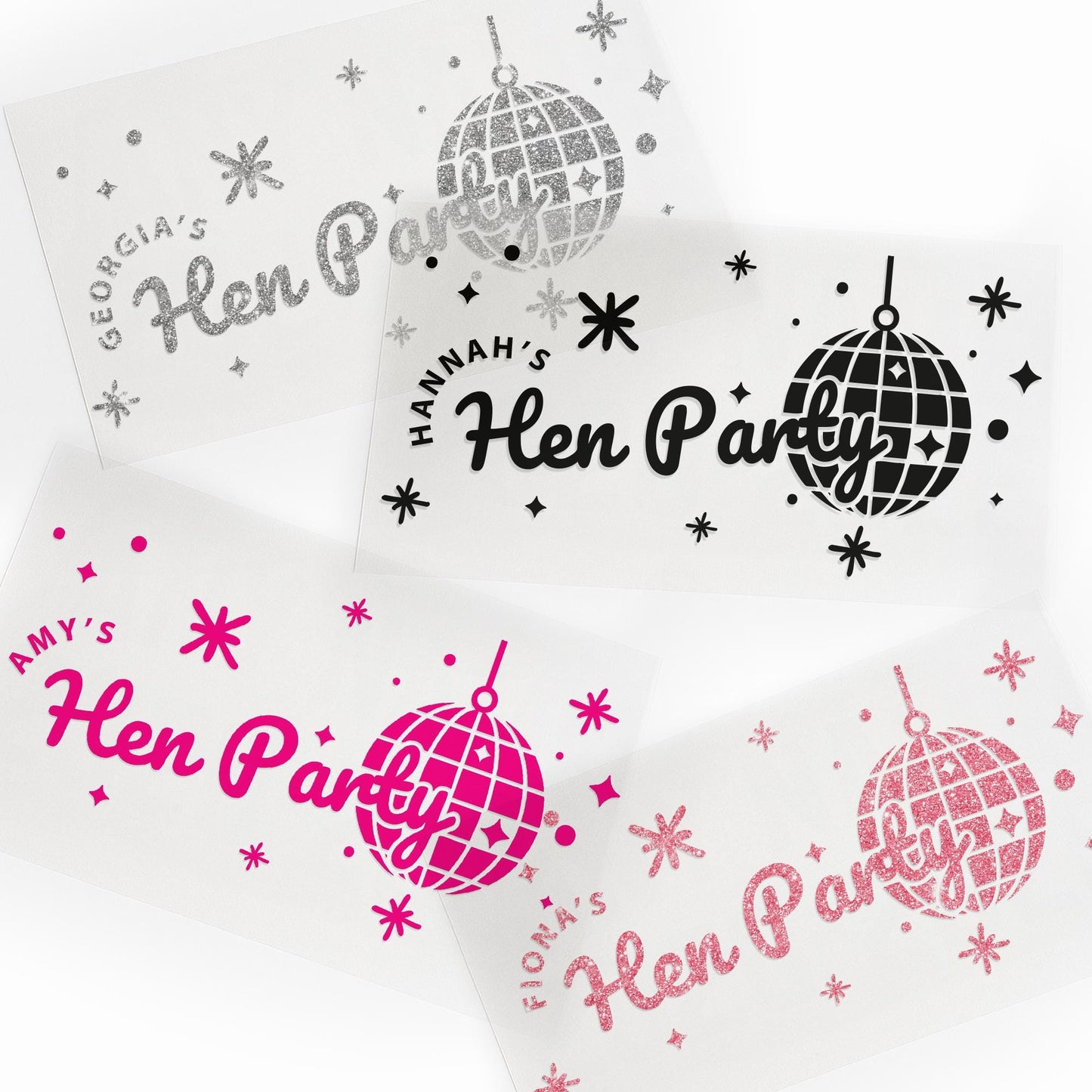 Personalised Hen Do Iron-On Transfer  Hen Party HTV Sticker | Custom Disco Ball Hen Do Heat Transfer Vinyl, Bridal Party Glitter Labels