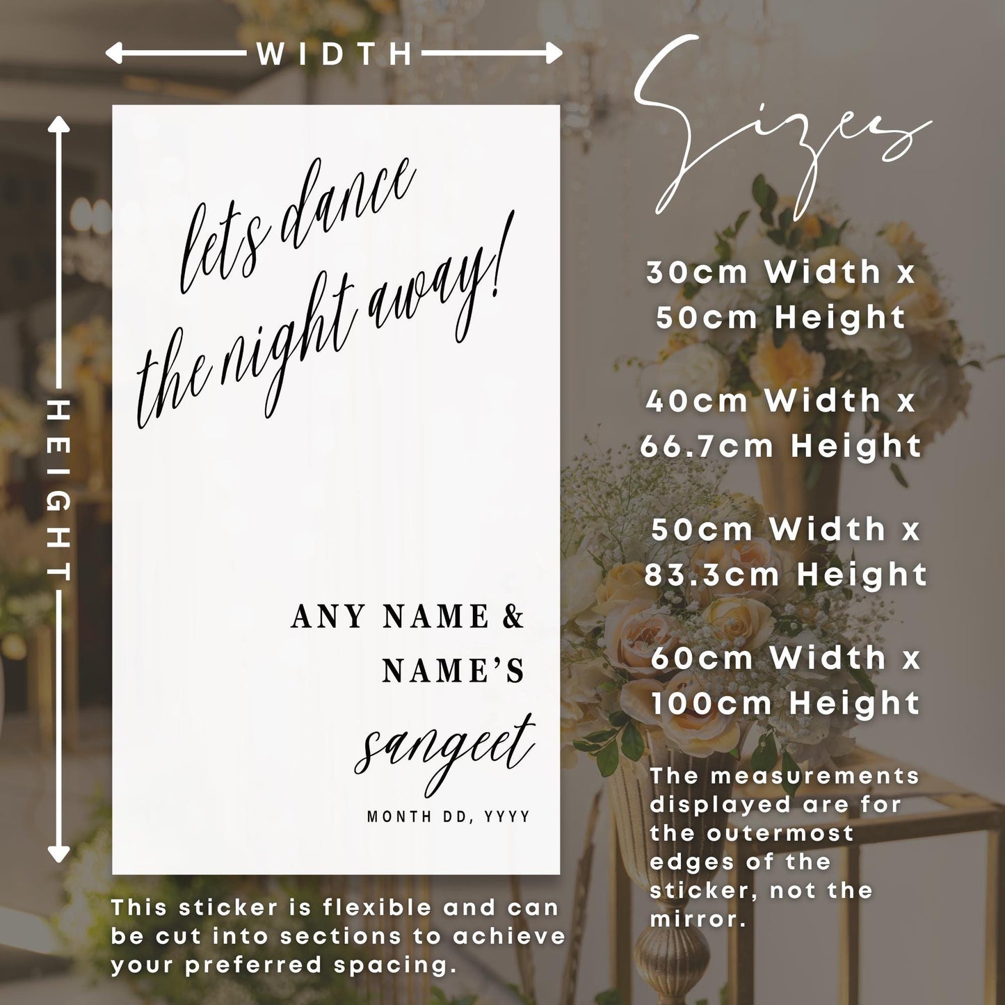 Personalised Sangeet Welcome Mirror Sticker: Custom Wedding Vinyl Decal | Indian Wedding Decor | Let's Dance the Night Away