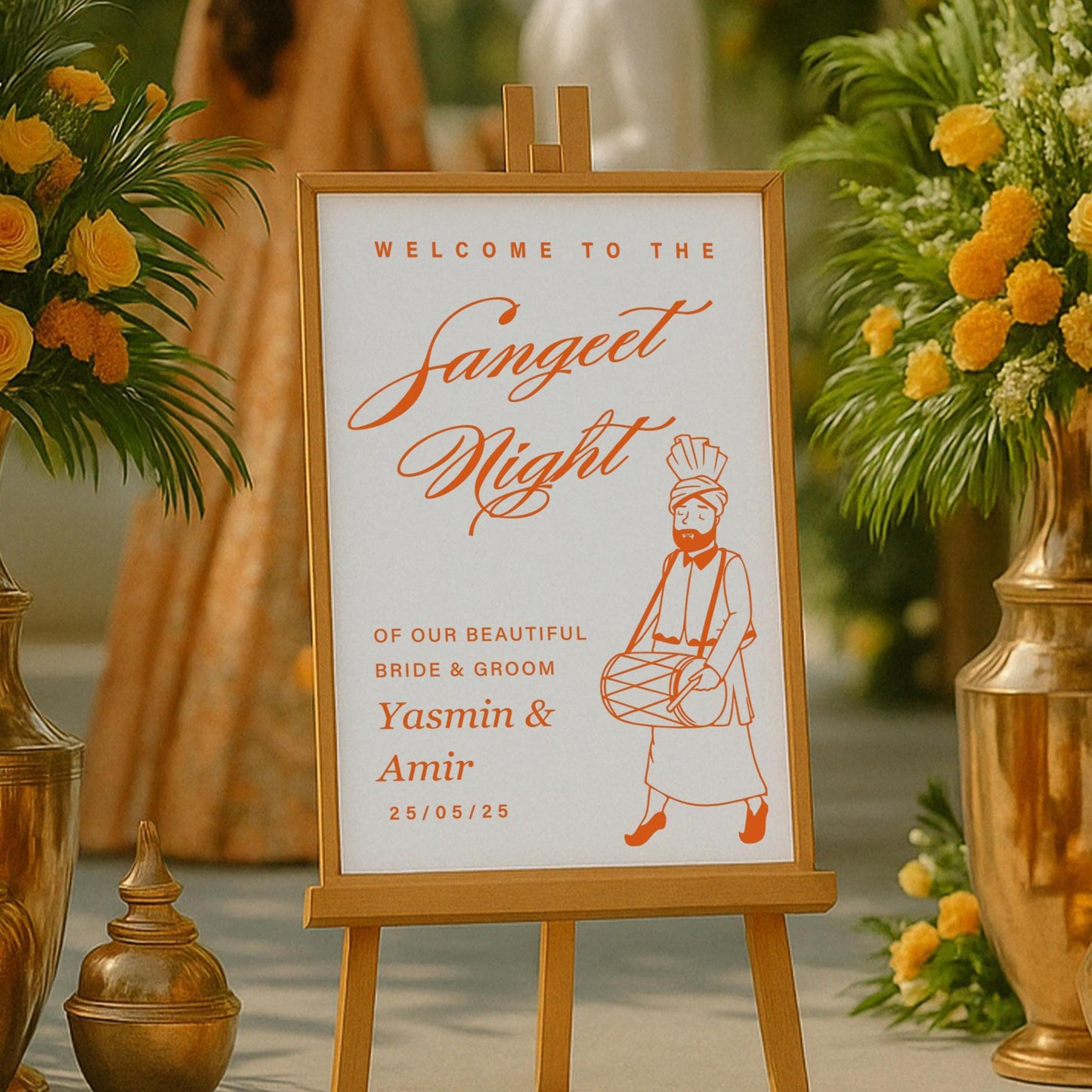 Welcome to the Sangeet Night  Dhol Player Vinyl Mirror Sign | Custom Indian Wedding Sticker | Bride & Groom Welcome Decal