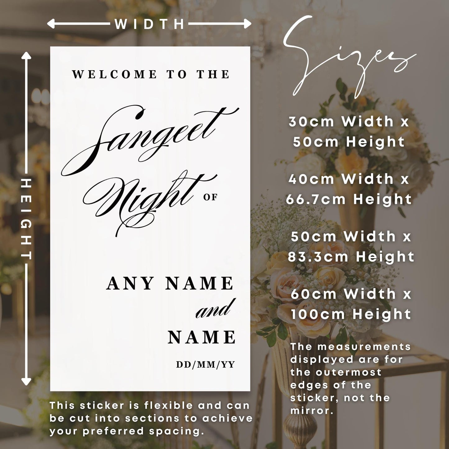 Sangeet Night  Script Welcome Sign: Wedding Mirror Sticker | Personalised Vinyl Decal for Indian Weddings | Custom Bride & Groom Sign