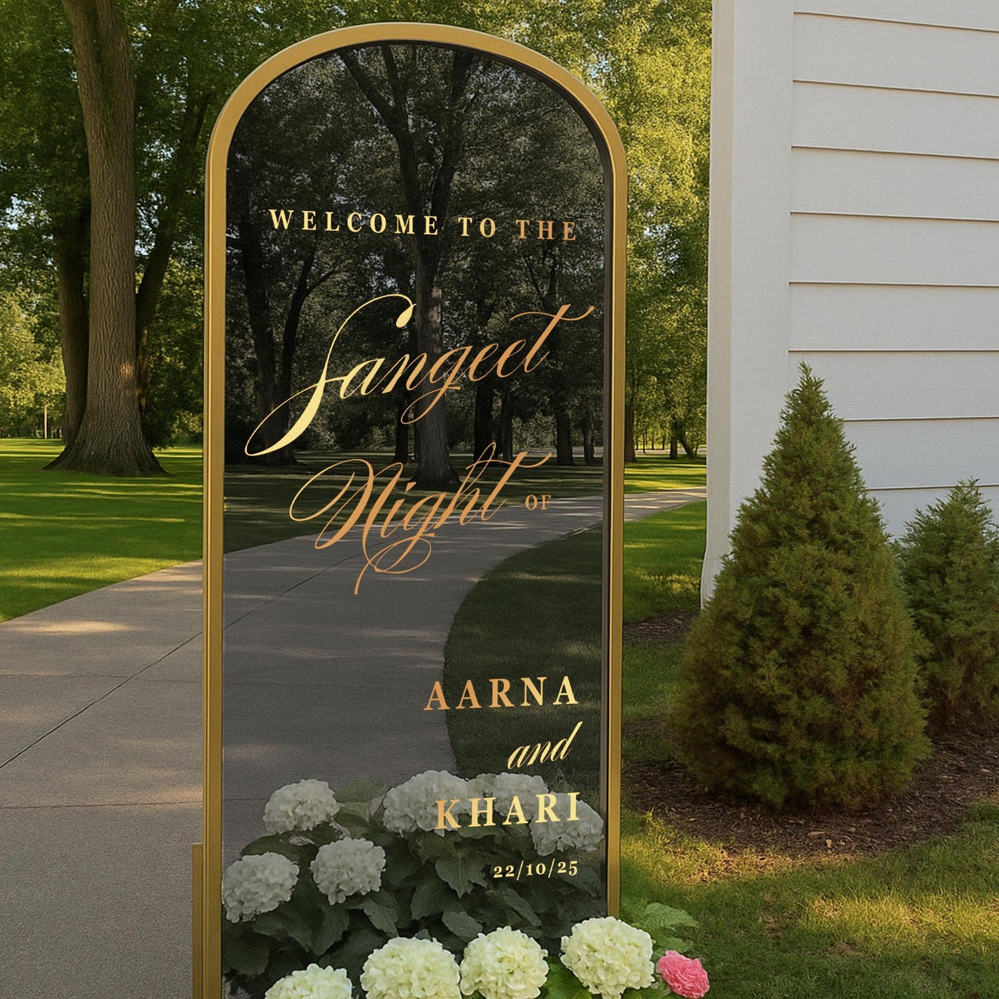 Sangeet Night  Script Welcome Sign: Wedding Mirror Sticker | Personalised Vinyl Decal for Indian Weddings | Custom Bride & Groom Sign