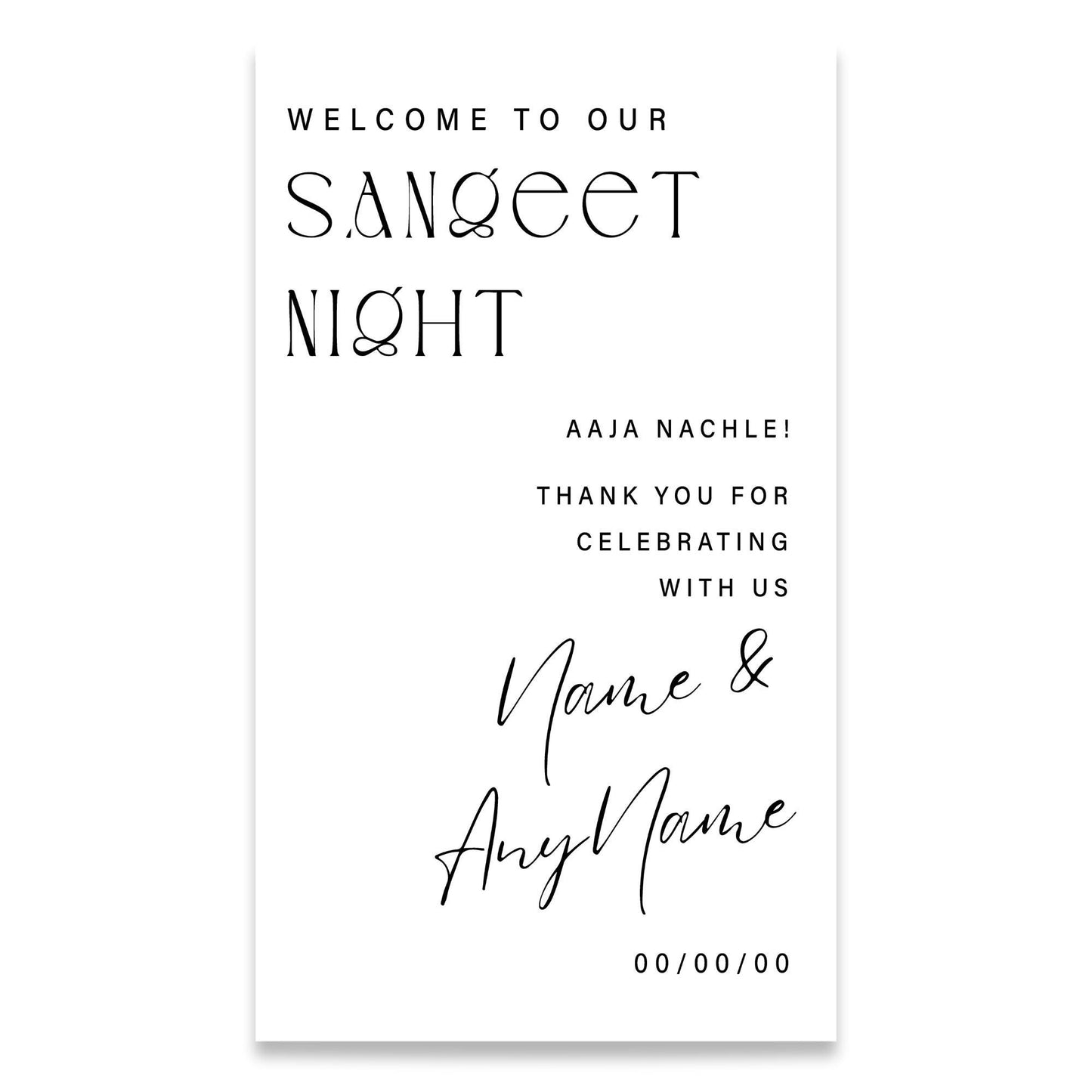 Sangeet Night Welcome Sticker - Modern | Personalised Minimalist Vinyl Sign | Custom Mirror Decal for Indian Wedding | “Aaja Nachle Theme