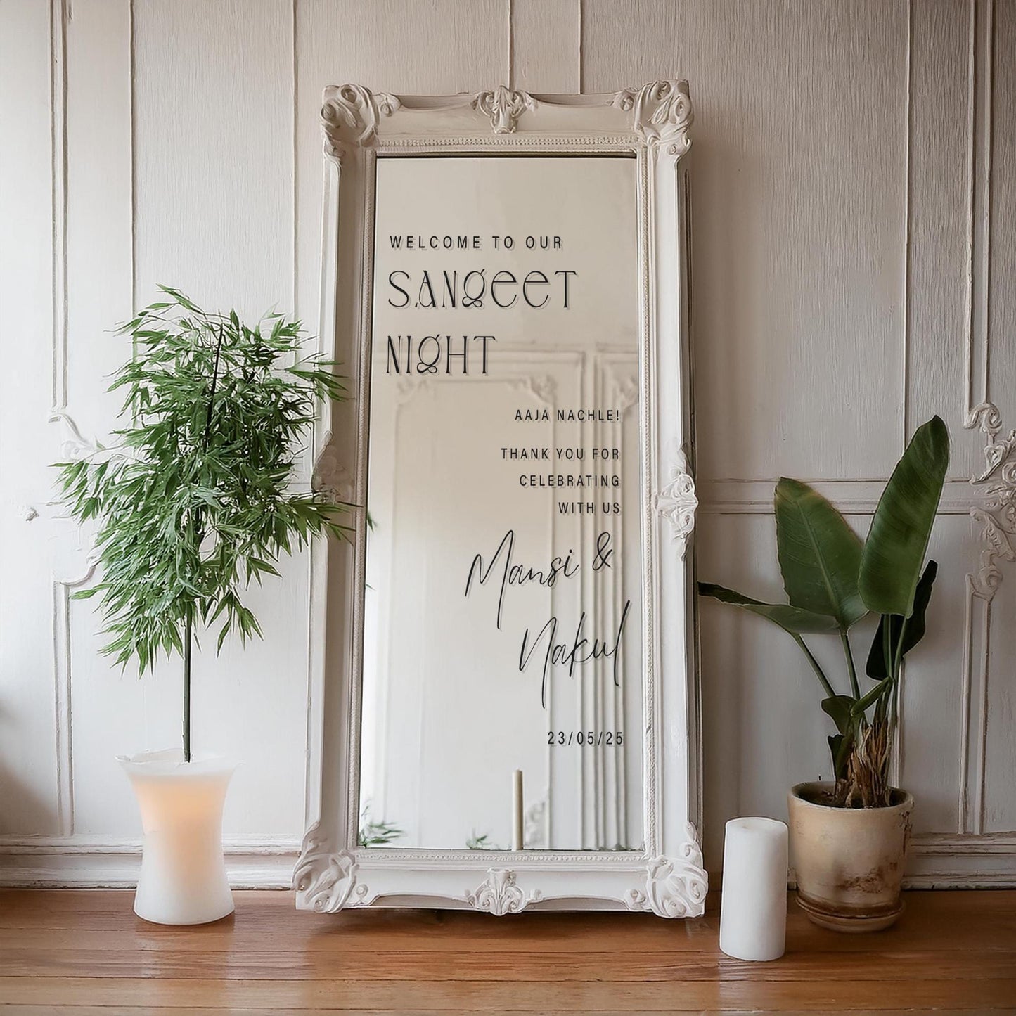 Sangeet Night Welcome Sticker - Modern | Personalised Minimalist Vinyl Sign | Custom Mirror Decal for Indian Wedding | “Aaja Nachle Theme