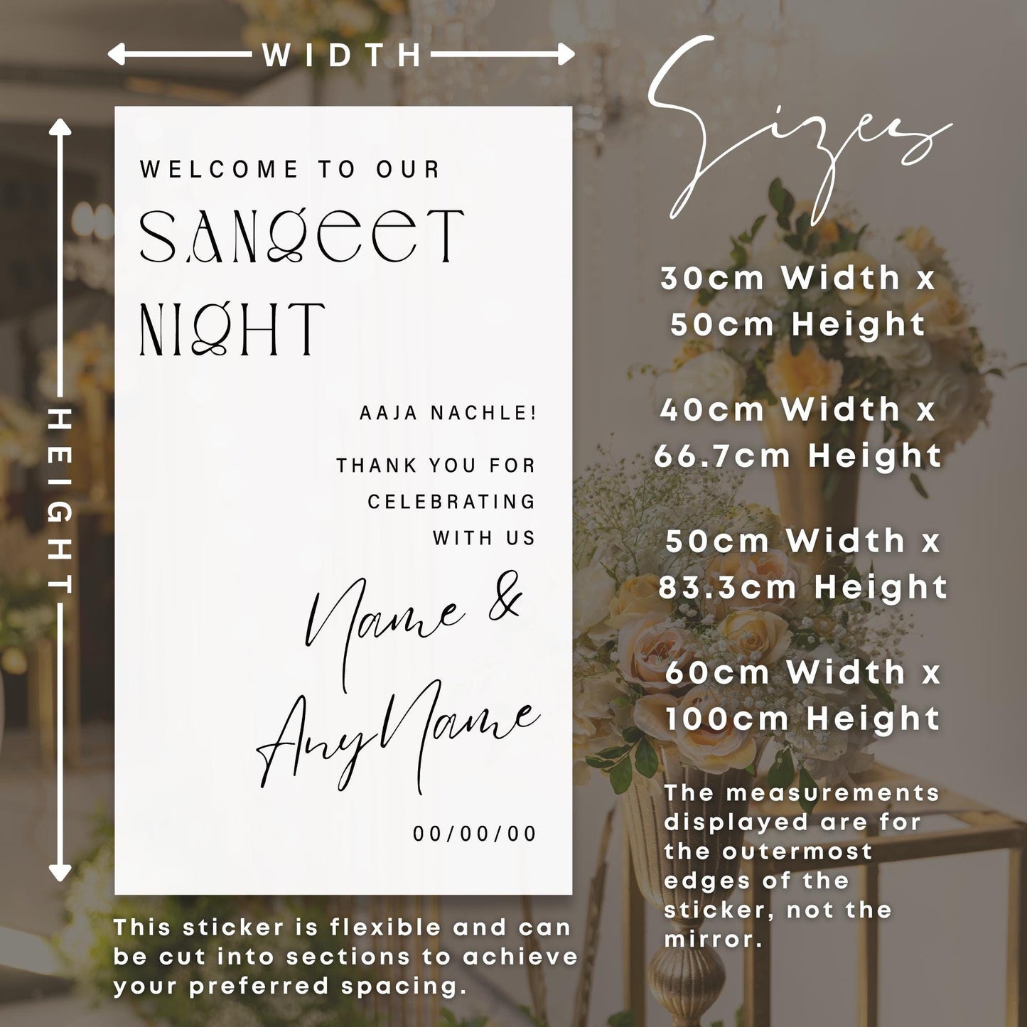 Sangeet Night Welcome Sticker - Modern | Personalised Minimalist Vinyl Sign | Custom Mirror Decal for Indian Wedding | “Aaja Nachle Theme