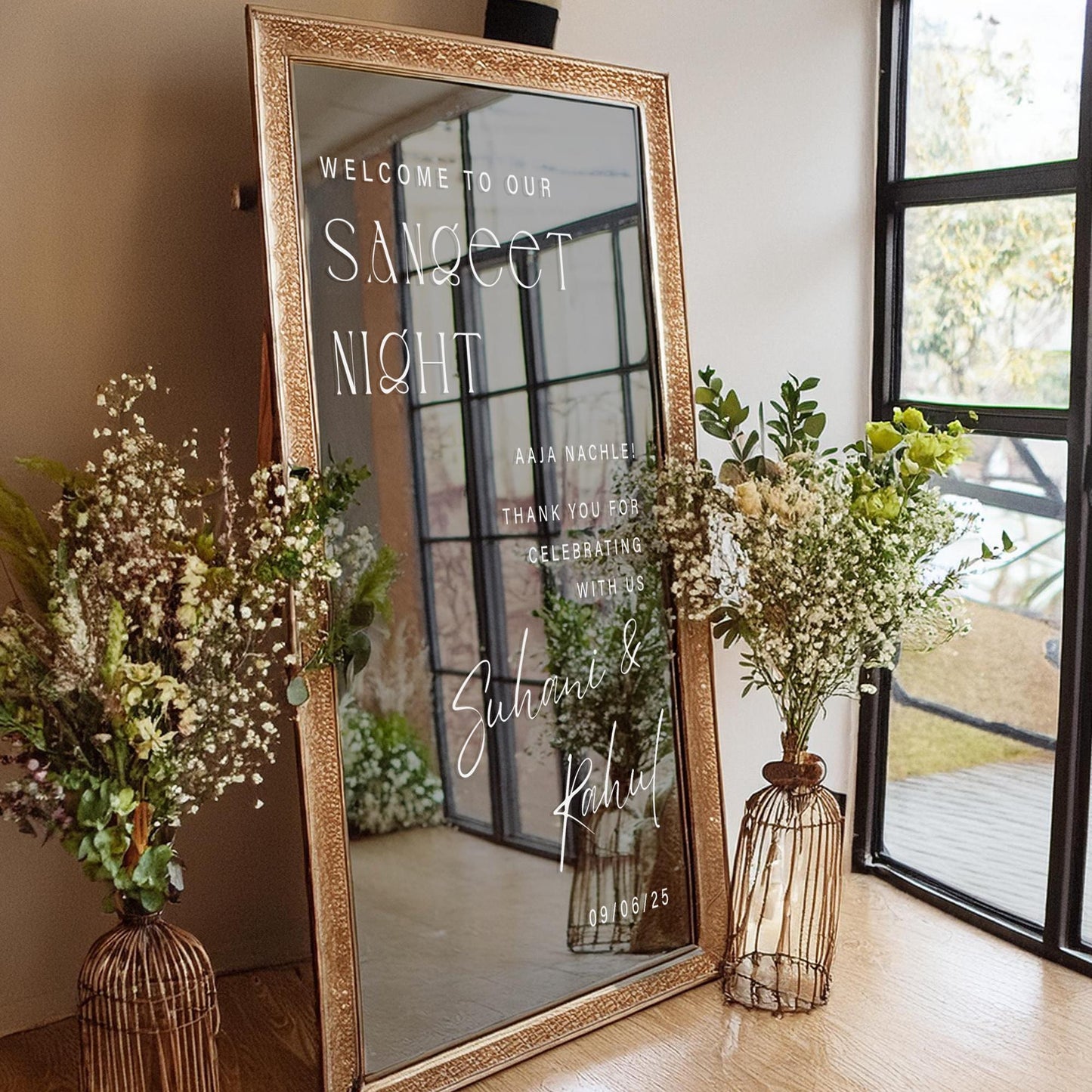 Sangeet Night Welcome Sticker - Modern | Personalised Minimalist Vinyl Sign | Custom Mirror Decal for Indian Wedding | “Aaja Nachle Theme