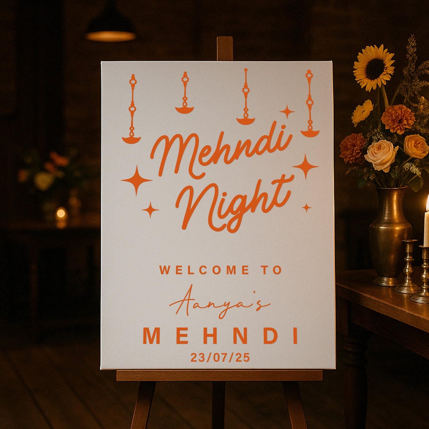 Personalised Mehndi Night Vinyl Sticker  Custom Mirror or Board Decal for Indian Wedding Event - Diya Design