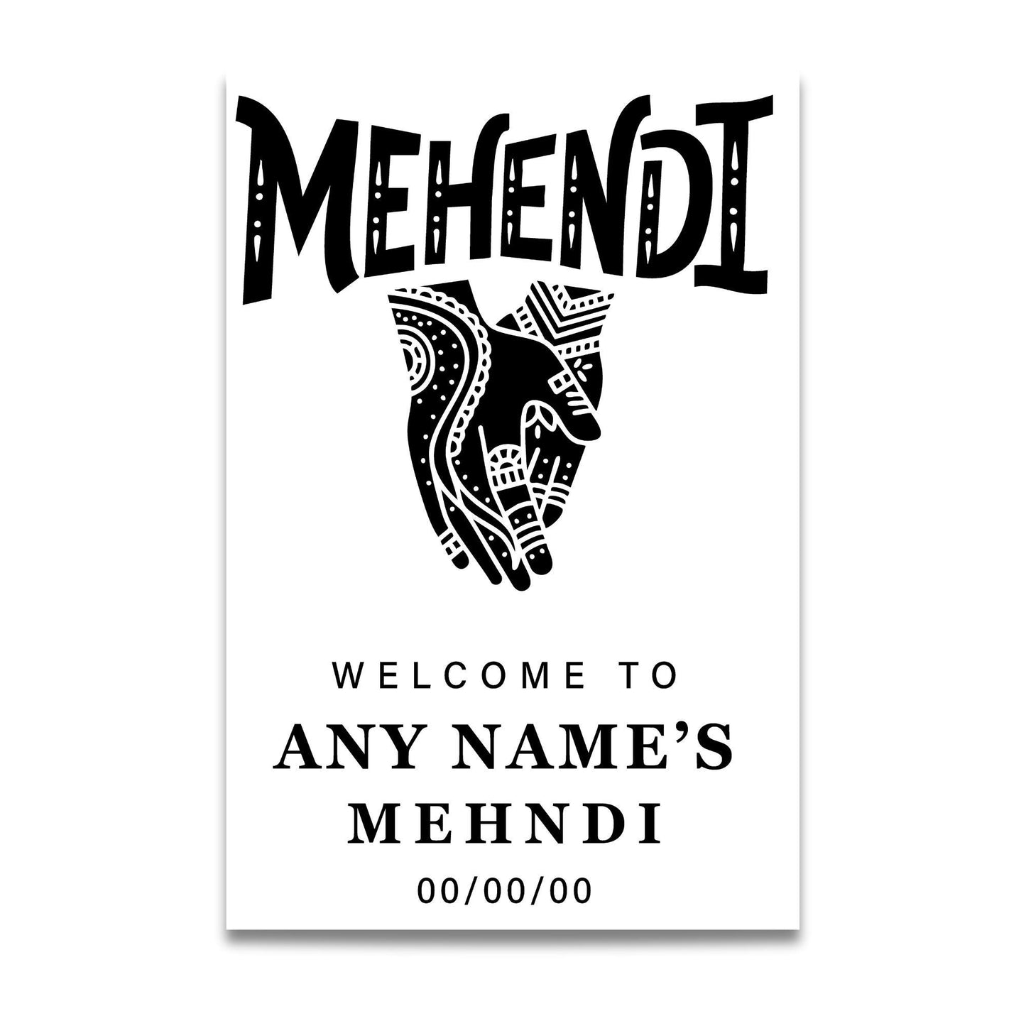 Personalised Mehndi Vinyl Sticker  Custom Hand Design for Indian Wedding or Sangeet Welcome Sign, Mehndi Party Decor