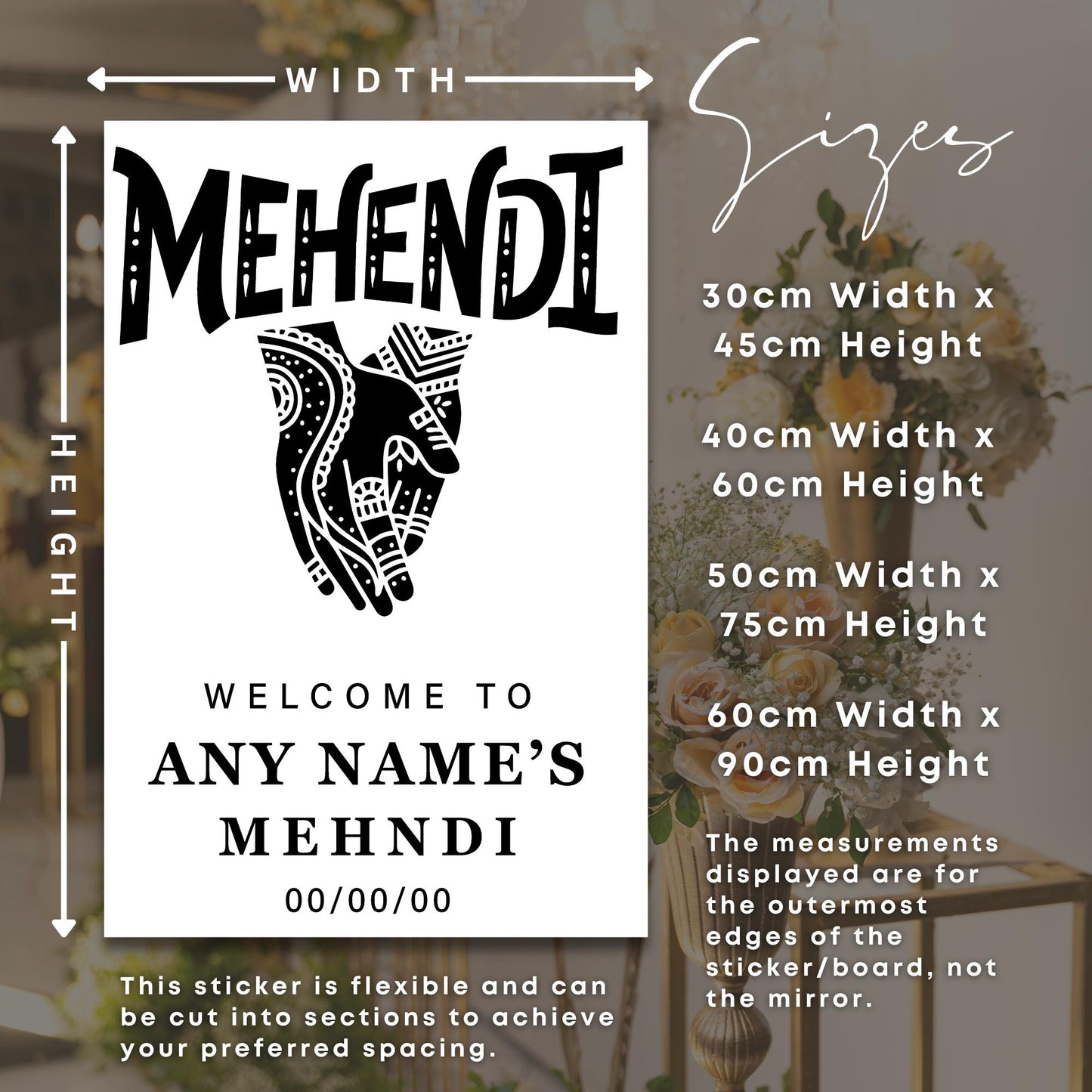 Personalised Mehndi Vinyl Sticker  Custom Hand Design for Indian Wedding or Sangeet Welcome Sign, Mehndi Party Decor