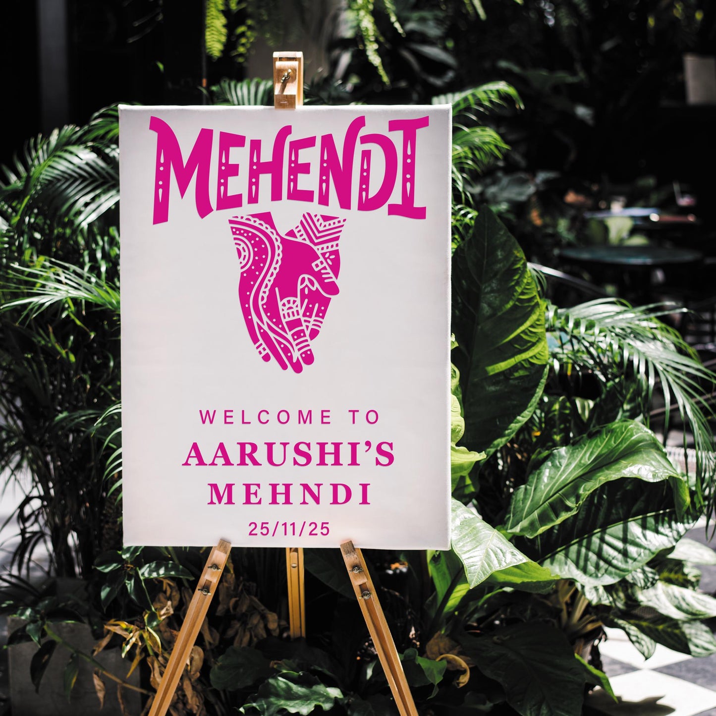 Personalised Mehndi Vinyl Sticker  Custom Hand Design for Indian Wedding or Sangeet Welcome Sign, Mehndi Party Decor