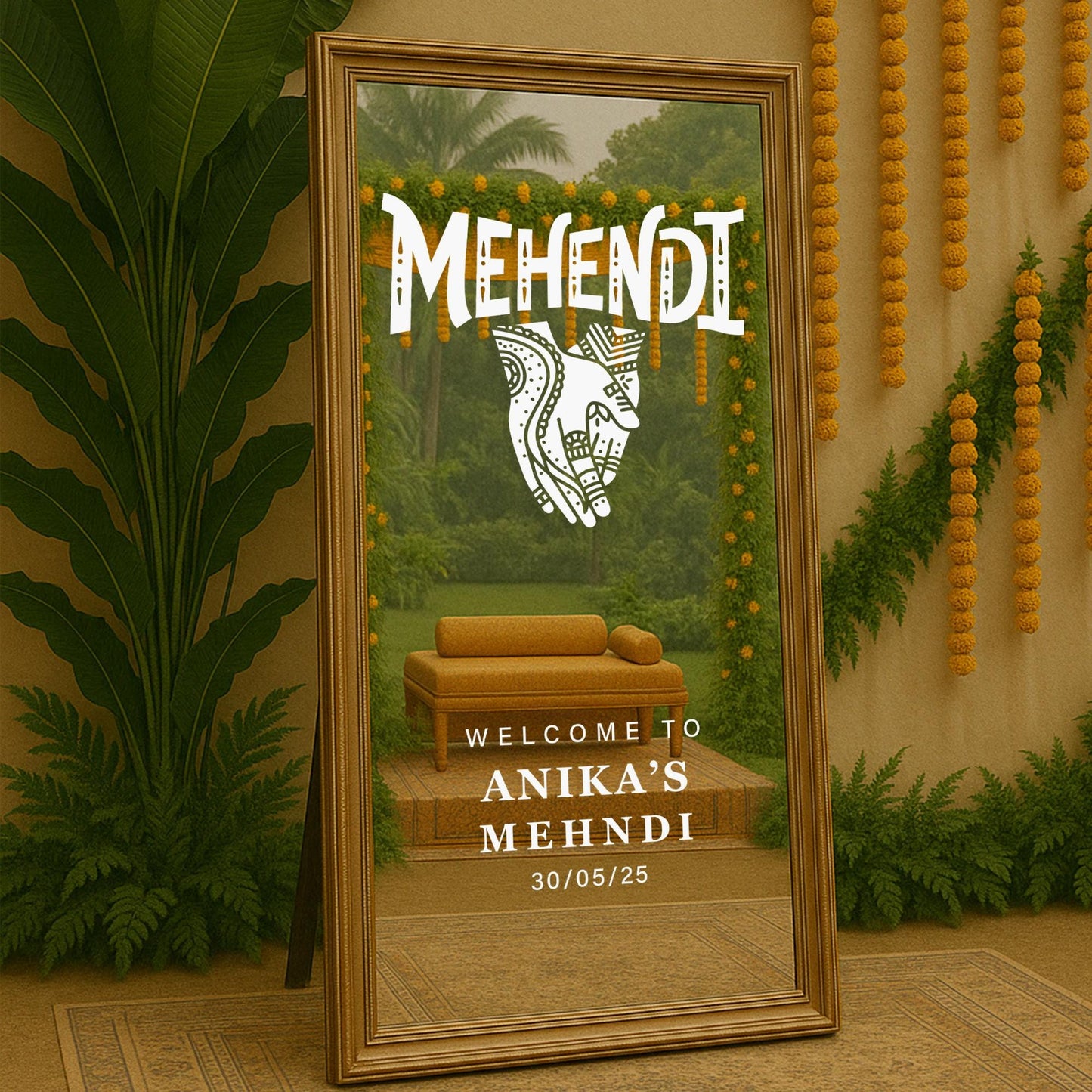 Personalised Mehndi Vinyl Sticker  Custom Hand Design for Indian Wedding or Sangeet Welcome Sign, Mehndi Party Decor