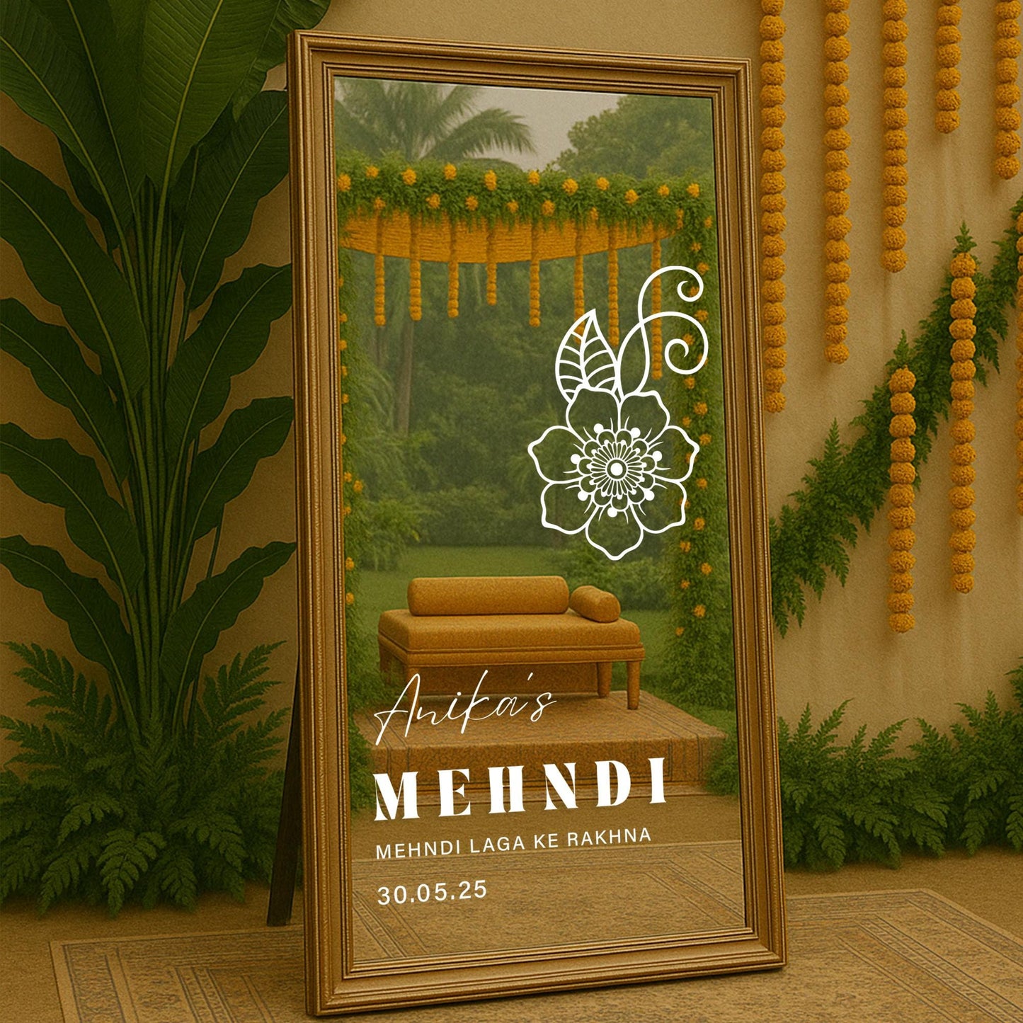 Personalised Floral Mehndi Vinyl Sticker  “Mehndi Laga Ke Rakhna Mirror or Welcome Sign Decal, Mehndi Party Decor, Henna Design