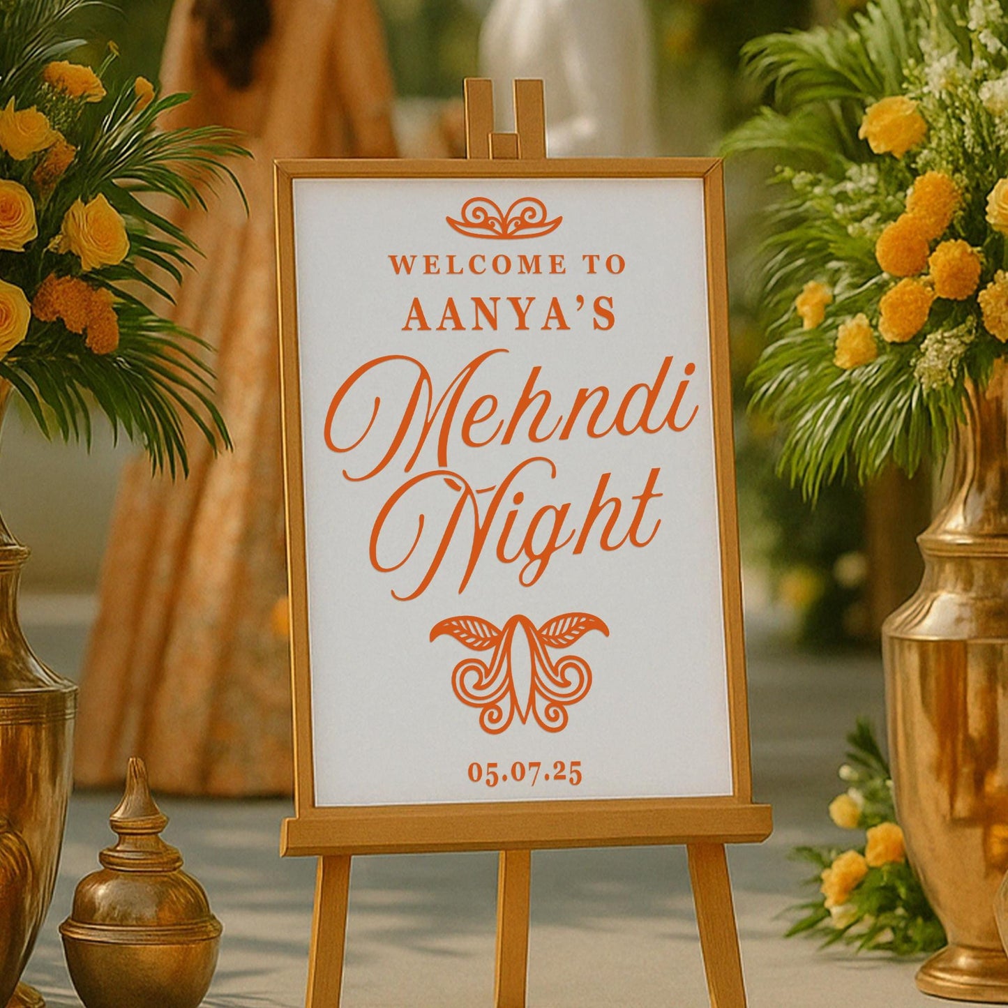 Personalised Mehndi Night Script Vinyl StickerCustom Indian Wedding Welcome Mirror or Sign Decal, Mehndi Henna Party Decor
