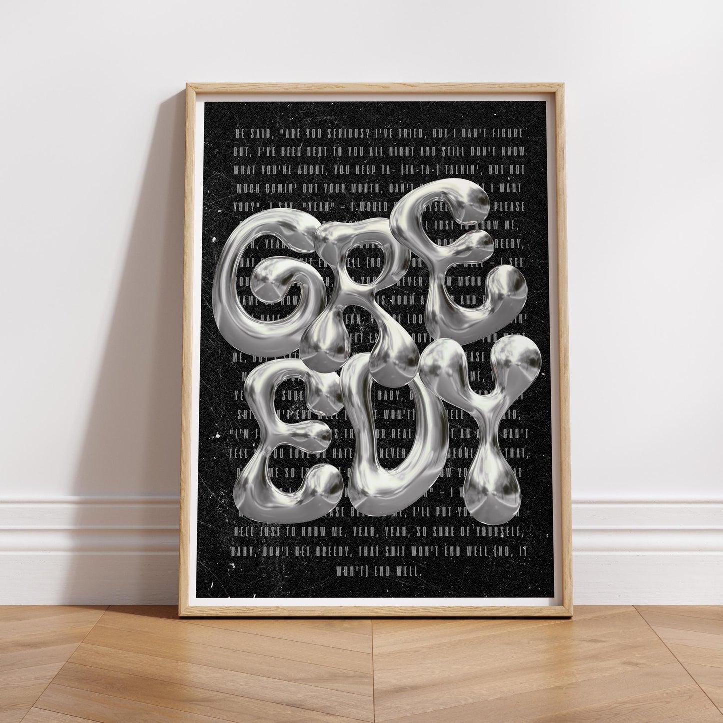Greedy - Poster | Metallic Chrome Typography Print  Bold Pop Lyric Poster for Music Lovers, Song Quote, Edgy Poster Gift, Home Decor