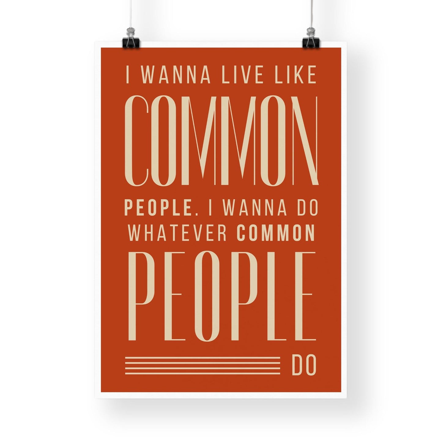 Common People - Lyric Poster: Rust Red Indie Music Inspired Wall Art Britpop Music Poster, Nouveau Song Print Modern Home Decor, Music Lover