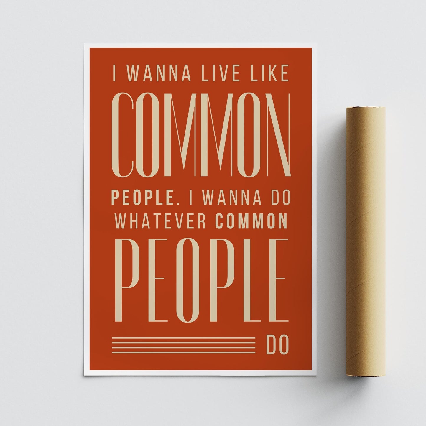 Common People - Lyric Poster: Rust Red Indie Music Inspired Wall Art Britpop Music Poster, Nouveau Song Print Modern Home Decor, Music Lover