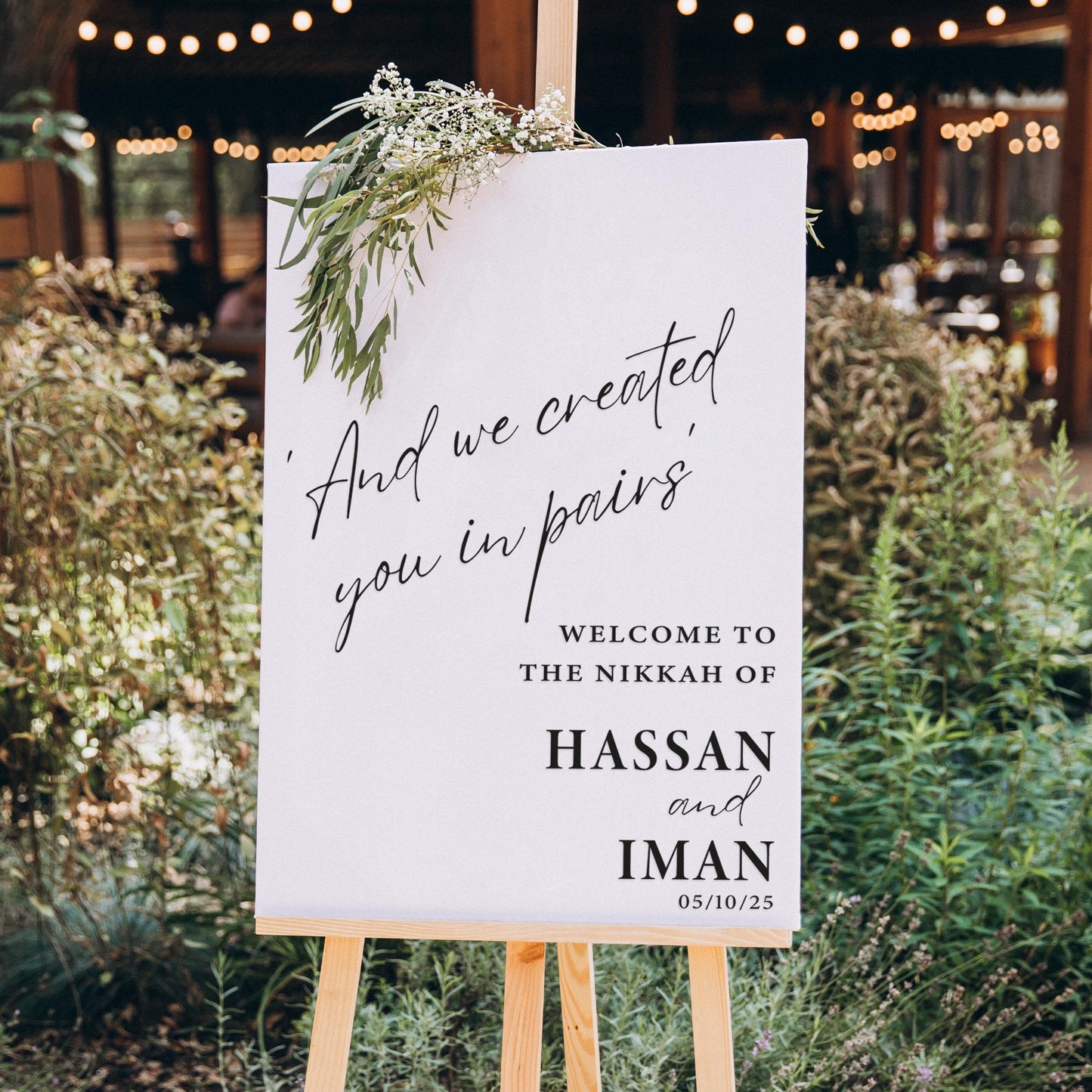 Personalised Nikkah Welcome Vinyl Sticker - ‘And We Created You In Pairs | Modern Script Islamic Wedding Decal | Custom Muslim Wedding Sign