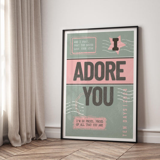 Adore U Lyric-Inspired Poster | House Music Print, Song Wall Art, Vintage Bold Typography, Music Quote Home Decor Gift, Stamp Aesthetic