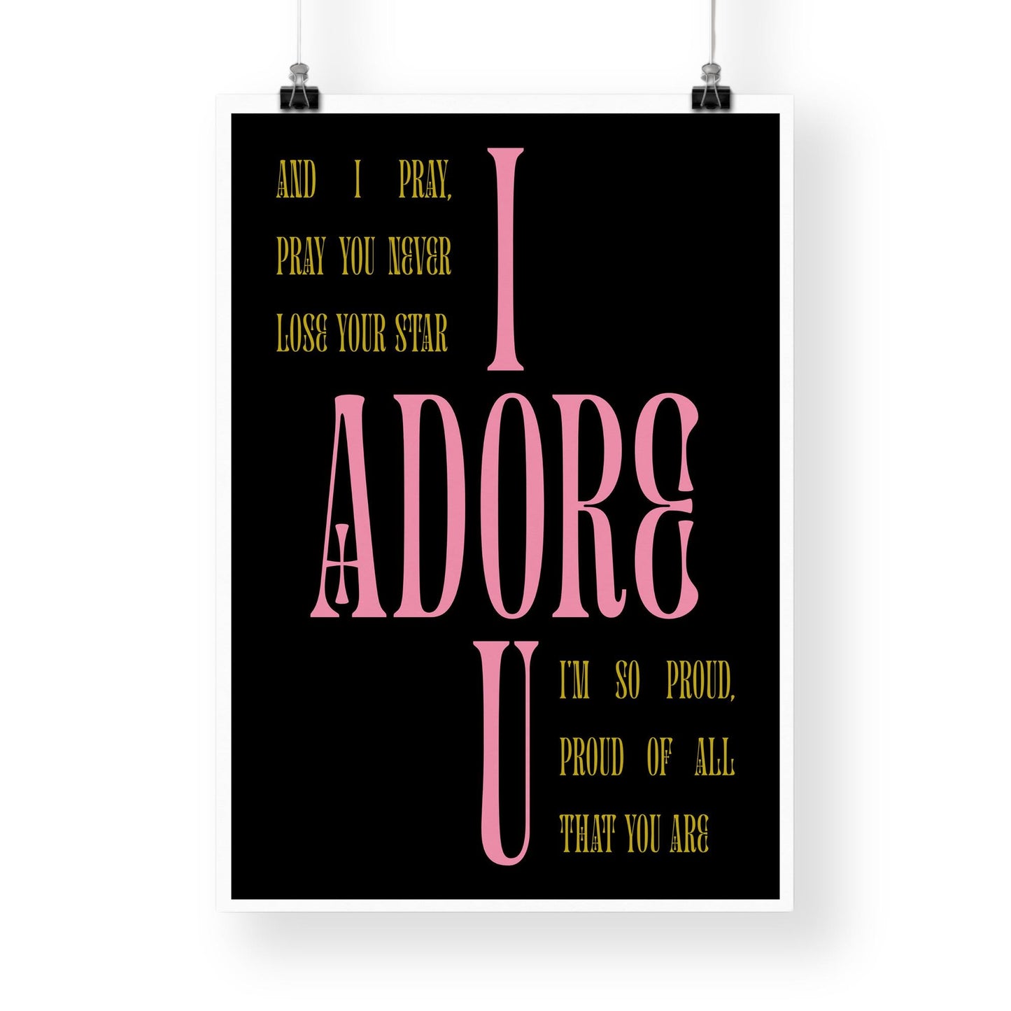 Adore U Lyric-Inspired Poster | House Music Print, Song Wall Art, Black & Pink Aesthetic, Nouveau Typography, Music Quote Home Decor Gift