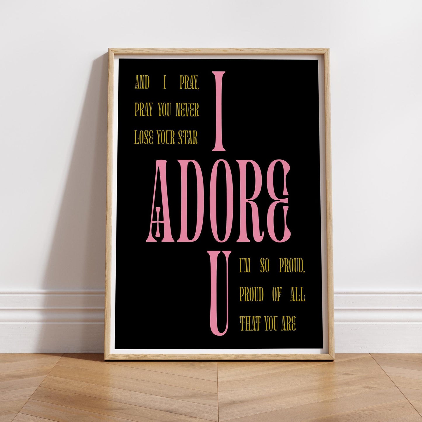 Adore U Lyric-Inspired Poster | House Music Print, Song Wall Art, Black & Pink Aesthetic, Nouveau Typography, Music Quote Home Decor Gift