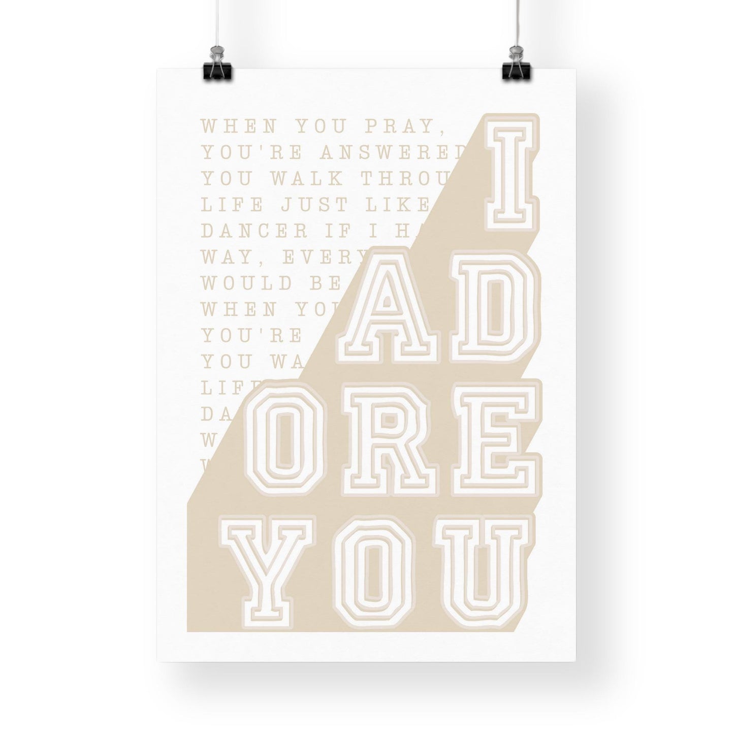 Adore U Lyric-Inspired Poster | House Music Print, Song Wall Art, Bold College Style Typography, Music Quote, Muted Aesthetic Home Decor