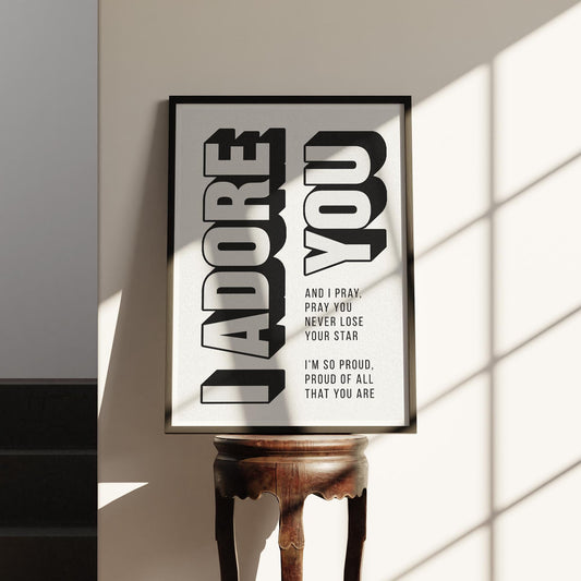 Adore U Lyric-Inspired Poster | House Music Print, Song Wall Art, Bold Shadow Typography, Music Quote, Black & White Aesthetic Home Decor