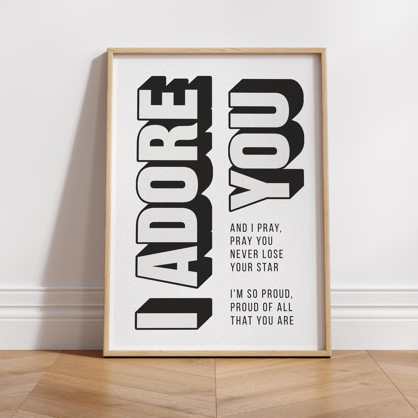 Adore U Lyric-Inspired Poster | House Music Print, Song Wall Art, Bold Shadow Typography, Music Quote, Black & White Aesthetic Home Decor