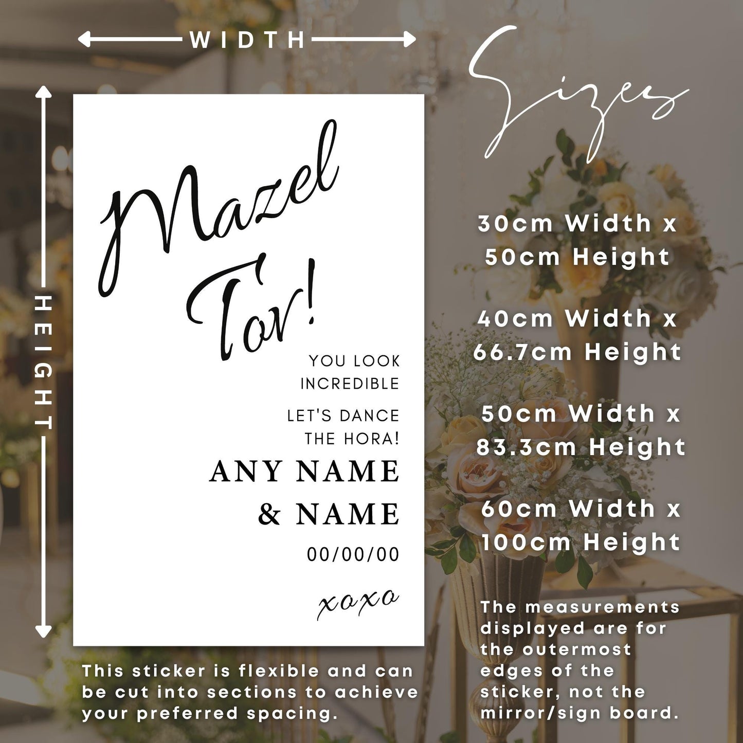 Personalised Jewish Wedding Vinyl Sticker | "Mazel Tov - Let's Dance the Hora!" Mirror Decal | Custom Sign Vinyl for Wedding Decor