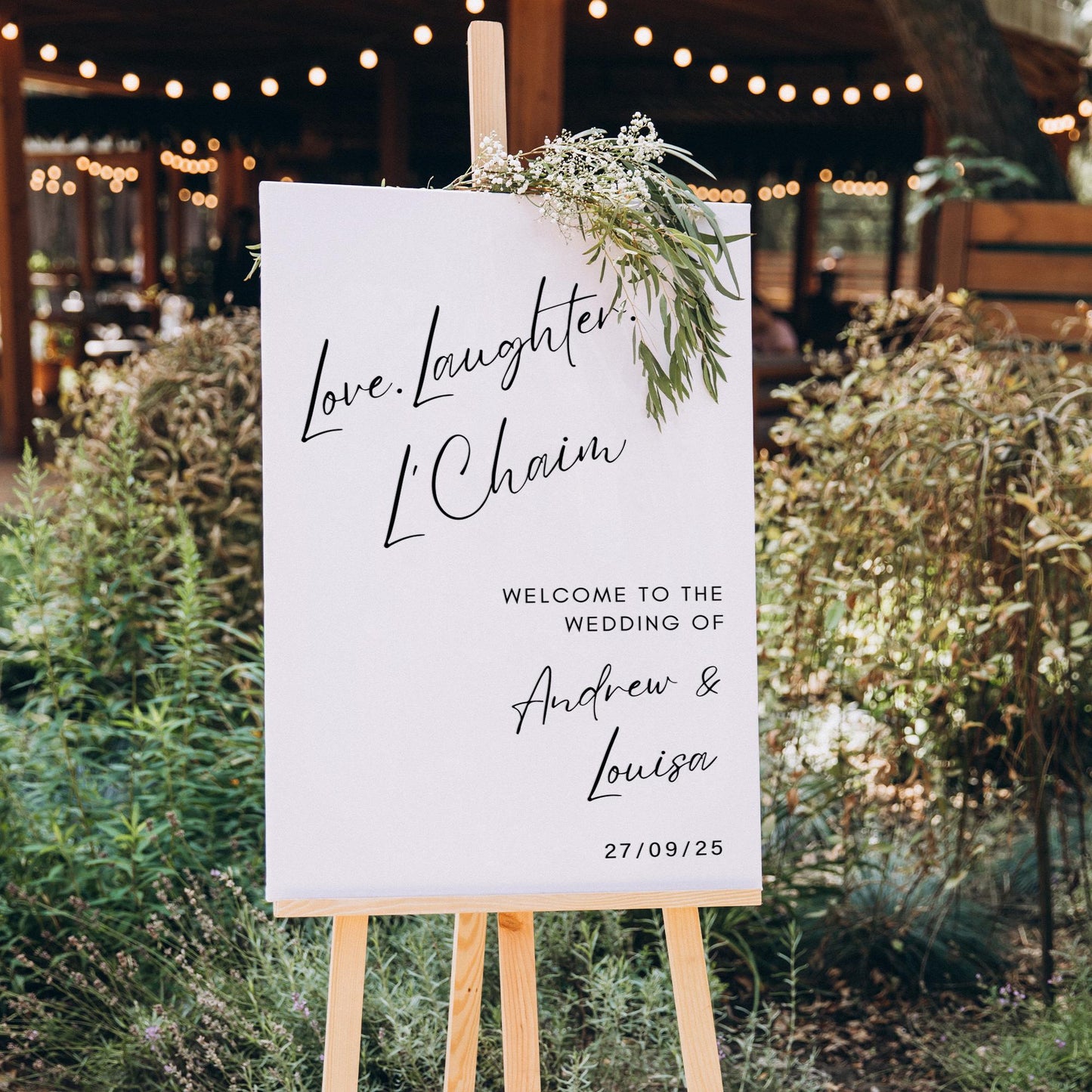 Personalised Jewish Wedding Vinyl Sticker | “Love. Laughter. LChaim Script Mirror Decal | Custom Welcome Sign for Weddings & Engagements