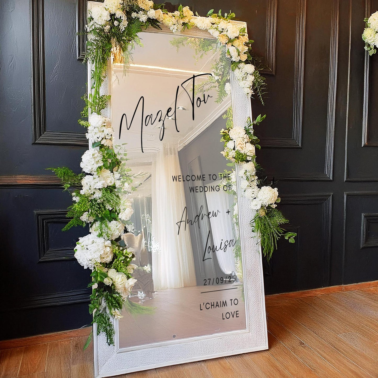 Personalised Jewish Wedding Vinyl Sticker | “Mazel Tov  LChaim to Love Mirror Decal | Custom Welcome Sign Decor for Jewish Celebrations