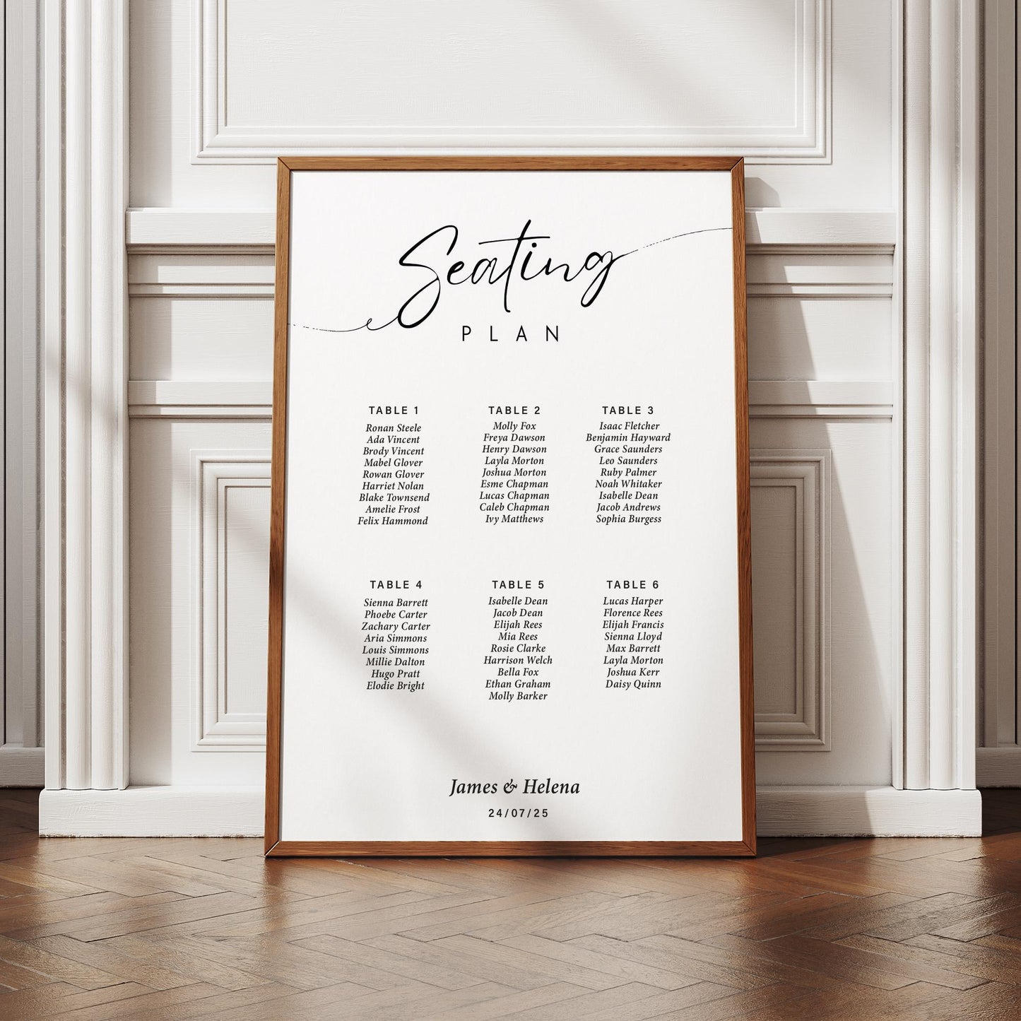 Personalised Wedding Seating Plan Sign | Minimal Black & White Theme Seating Table Chart for 512 Tables | Custom Wedding Decor
