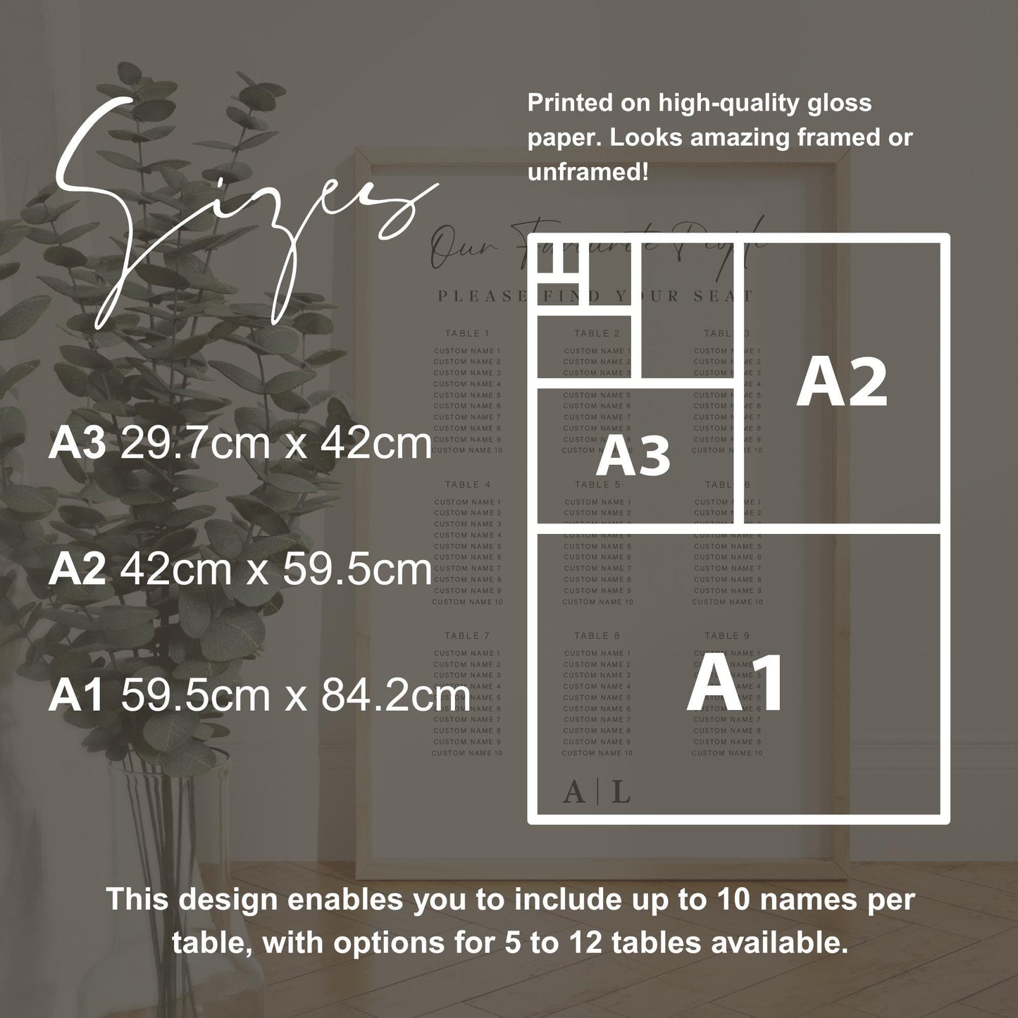 Personalised Wedding Seating Plan Sign | Our Favourite People Table Chart Print for 512 Tables | Modern Black & White Wedding Decor