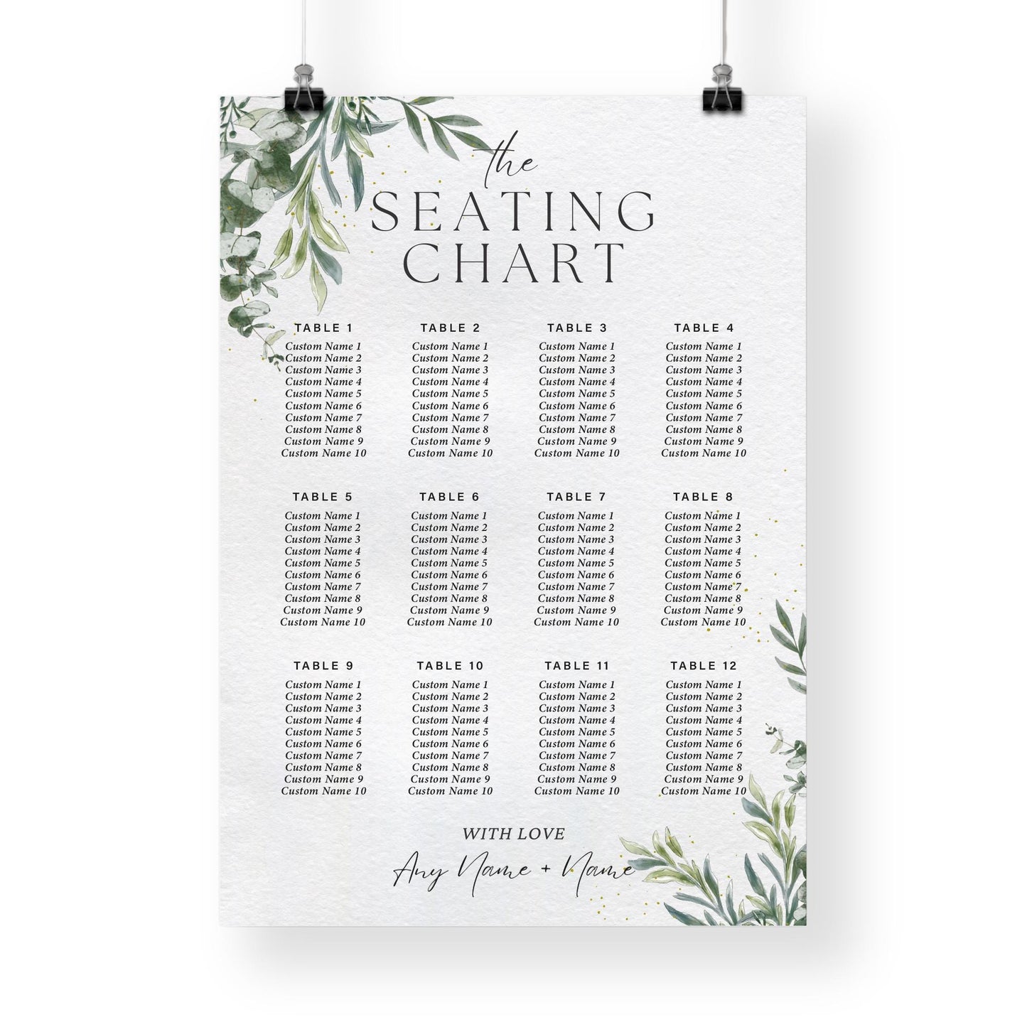 Personalised Wedding Seating Plan Sign | Rustic Botanical Theme Seating Table Chart Print for 512 Tables | Custom Watercolour Wedding Decor