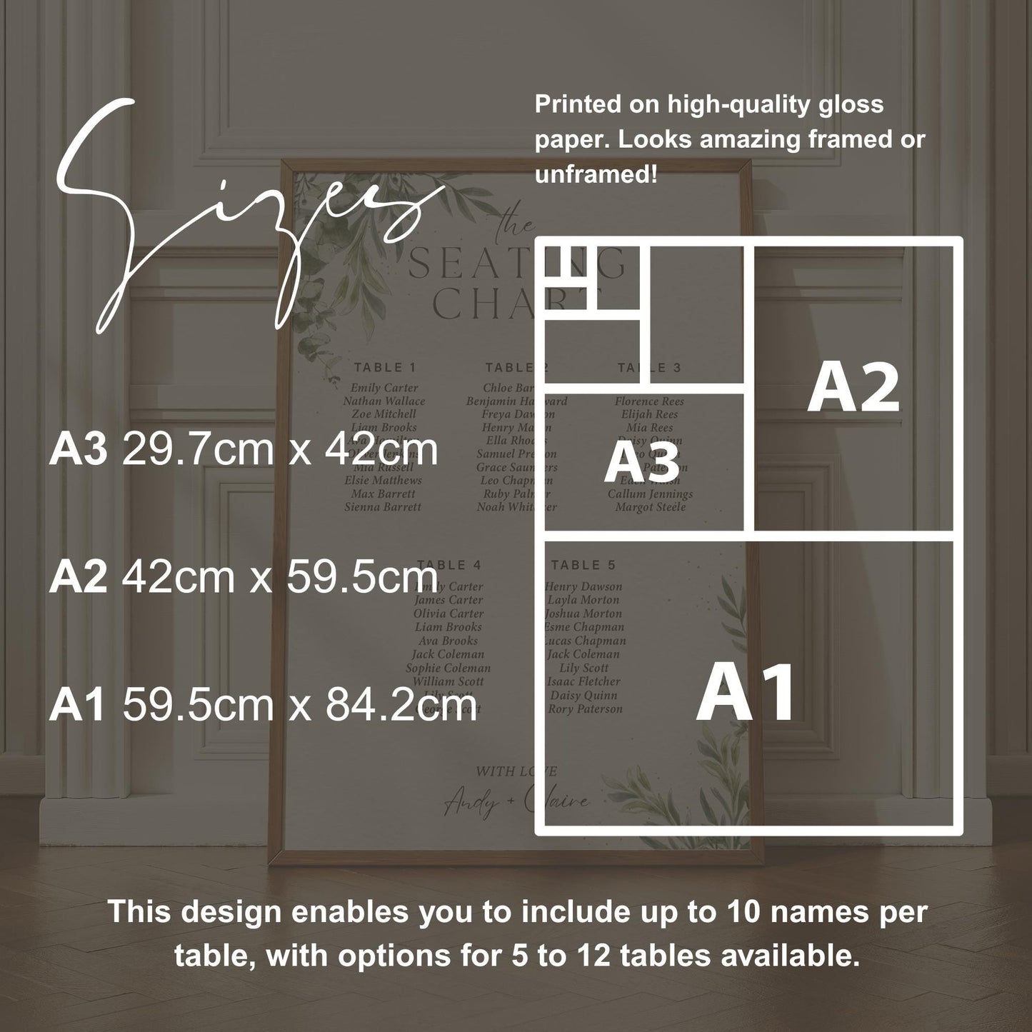 Personalised Wedding Seating Plan Sign | Rustic Botanical Theme Seating Table Chart Print for 512 Tables | Custom Watercolour Wedding Decor