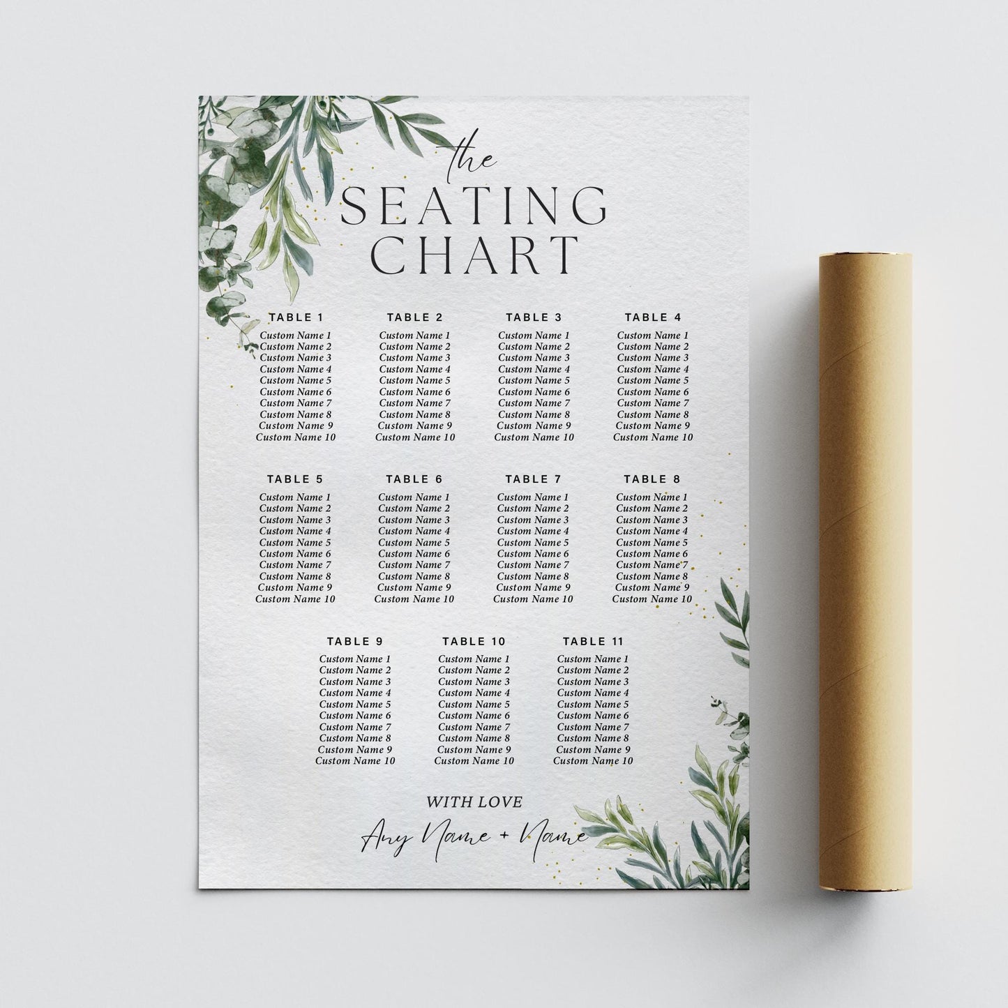 Personalised Wedding Seating Plan Sign | Rustic Botanical Theme Seating Table Chart Print for 512 Tables | Custom Watercolour Wedding Decor