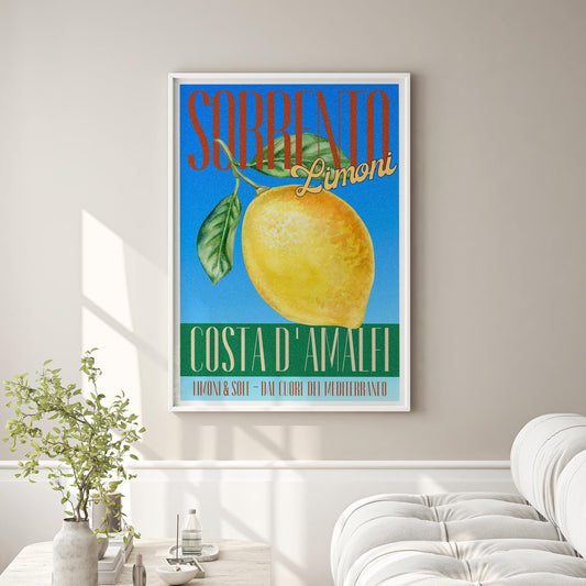 Vintage Lemon Print | Sorrento Limoni Poster, Amalfi Coast, Italian Citrus Wall Art, Retro Mediterranean Kitchen Home Decor Summer Aesthetic