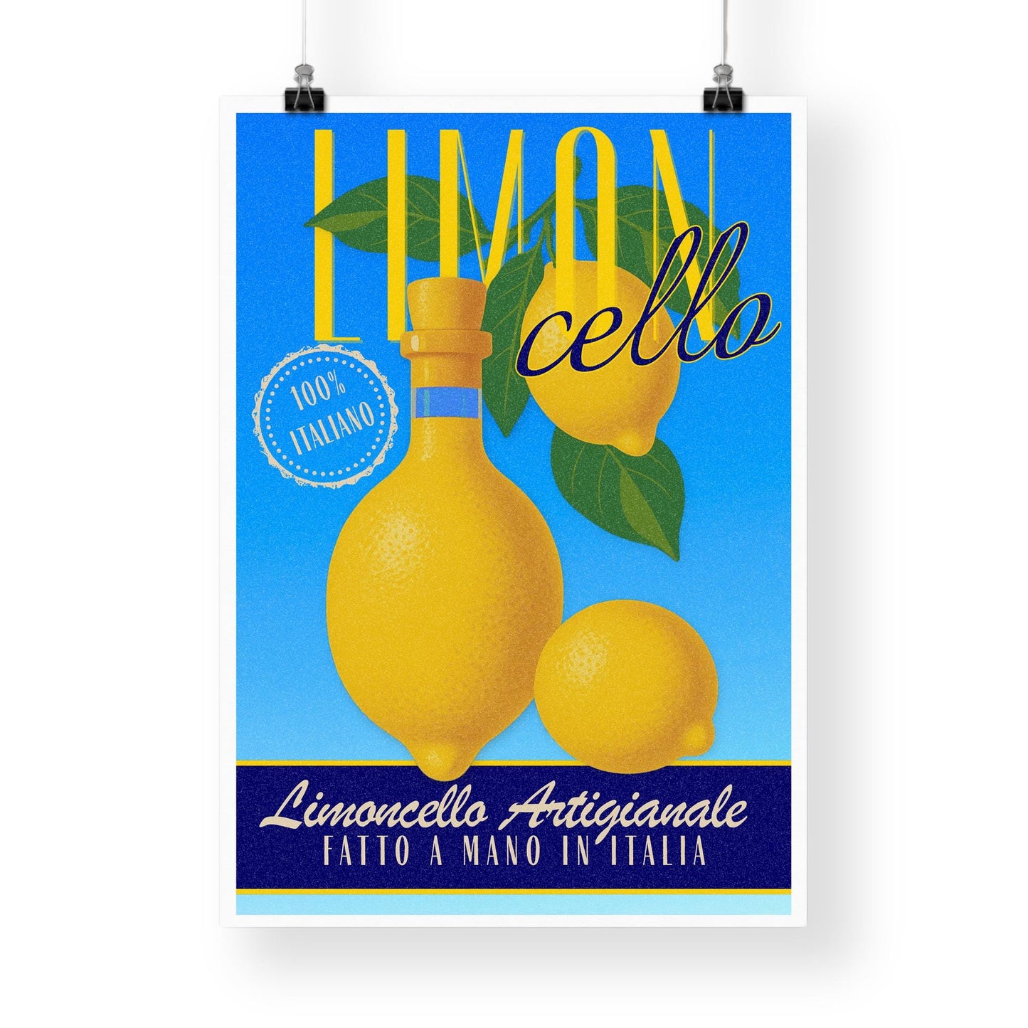 Vintage Limoncello Poster | Italian Kitchen Wall Art Print, Amalfi Coast Citrus Home Decor, Retro Blue Bottle Illustration, Summer Aesthetic