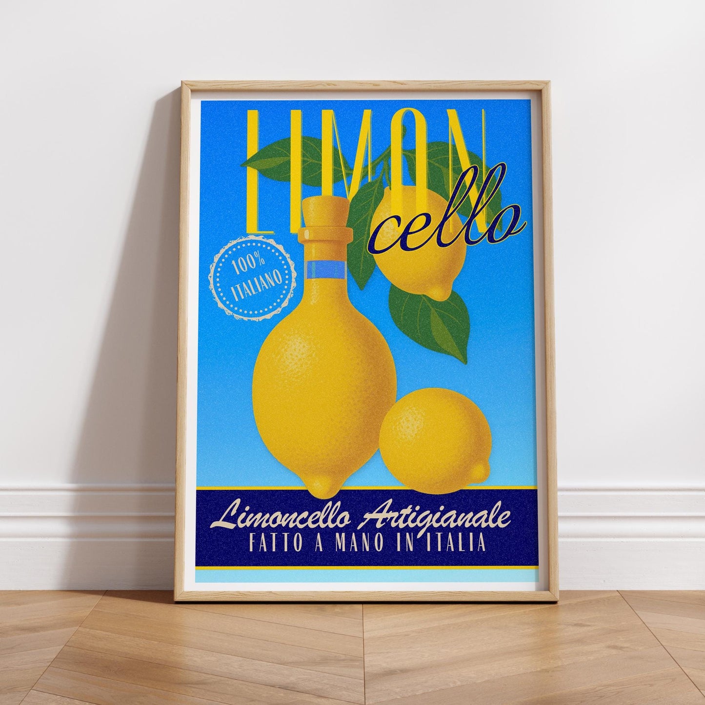 Vintage Limoncello Poster | Italian Kitchen Wall Art Print, Amalfi Coast Citrus Home Decor, Retro Blue Bottle Illustration, Summer Aesthetic