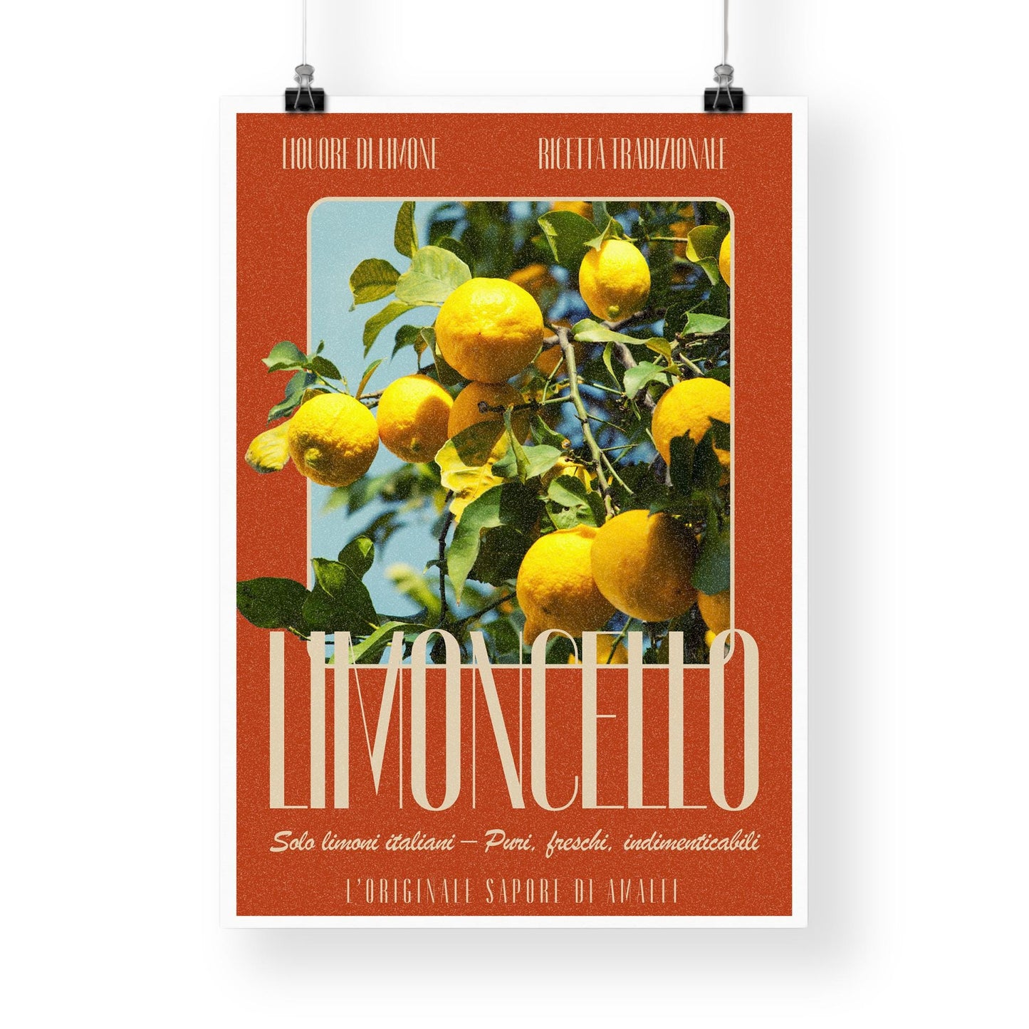 Vintage Limoncello Poster | Italian Lemon Tree Print, Amalfi Coast Citrus Wall Art, Rustic Red Limoncello Kitchen Decor, Summer Aesthetic