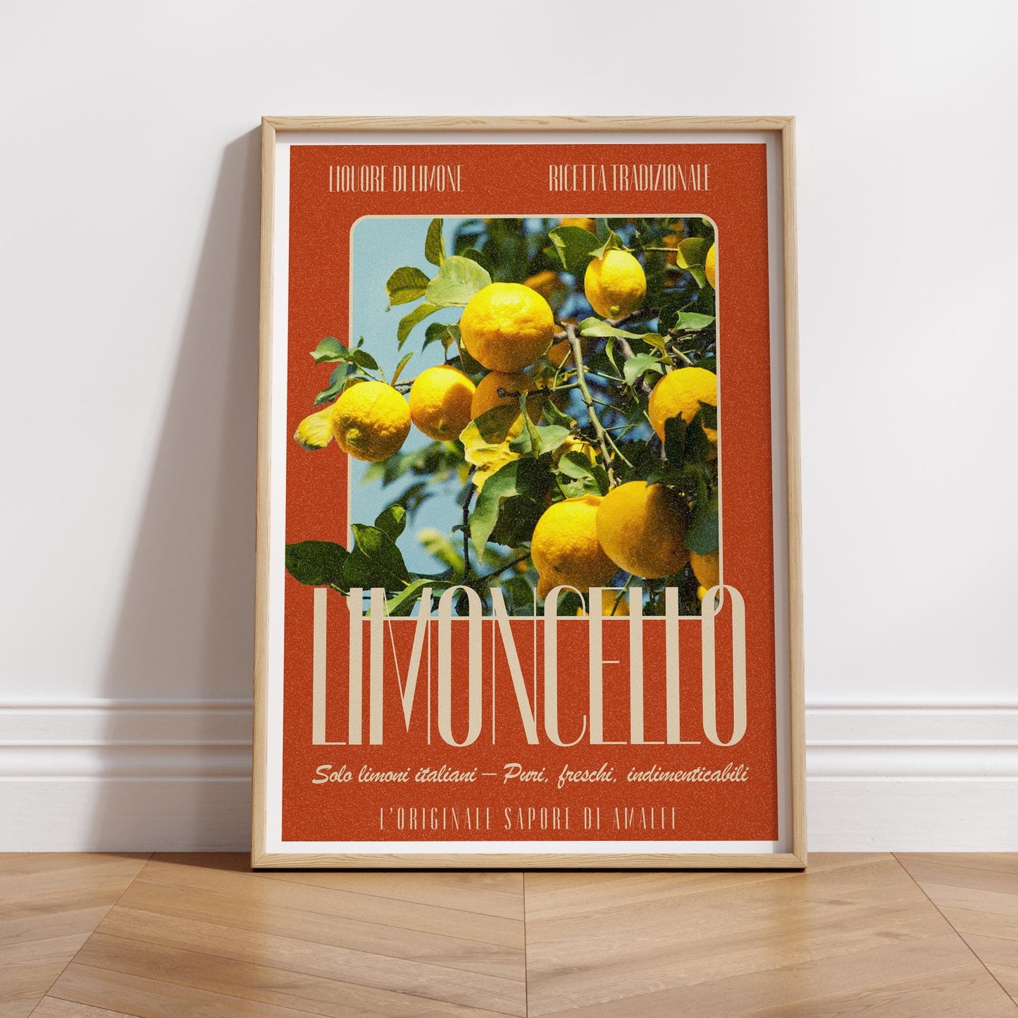 Vintage Limoncello Poster | Italian Lemon Tree Print, Amalfi Coast Citrus Wall Art, Rustic Red Limoncello Kitchen Decor, Summer Aesthetic
