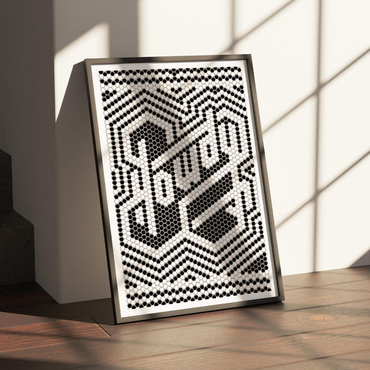 Howdy Mosaic Poster | Black and White Modern Home Decor, Hexagon Tile Print, Geometric Western Wall Art, Cowboy Theme Typography Decor